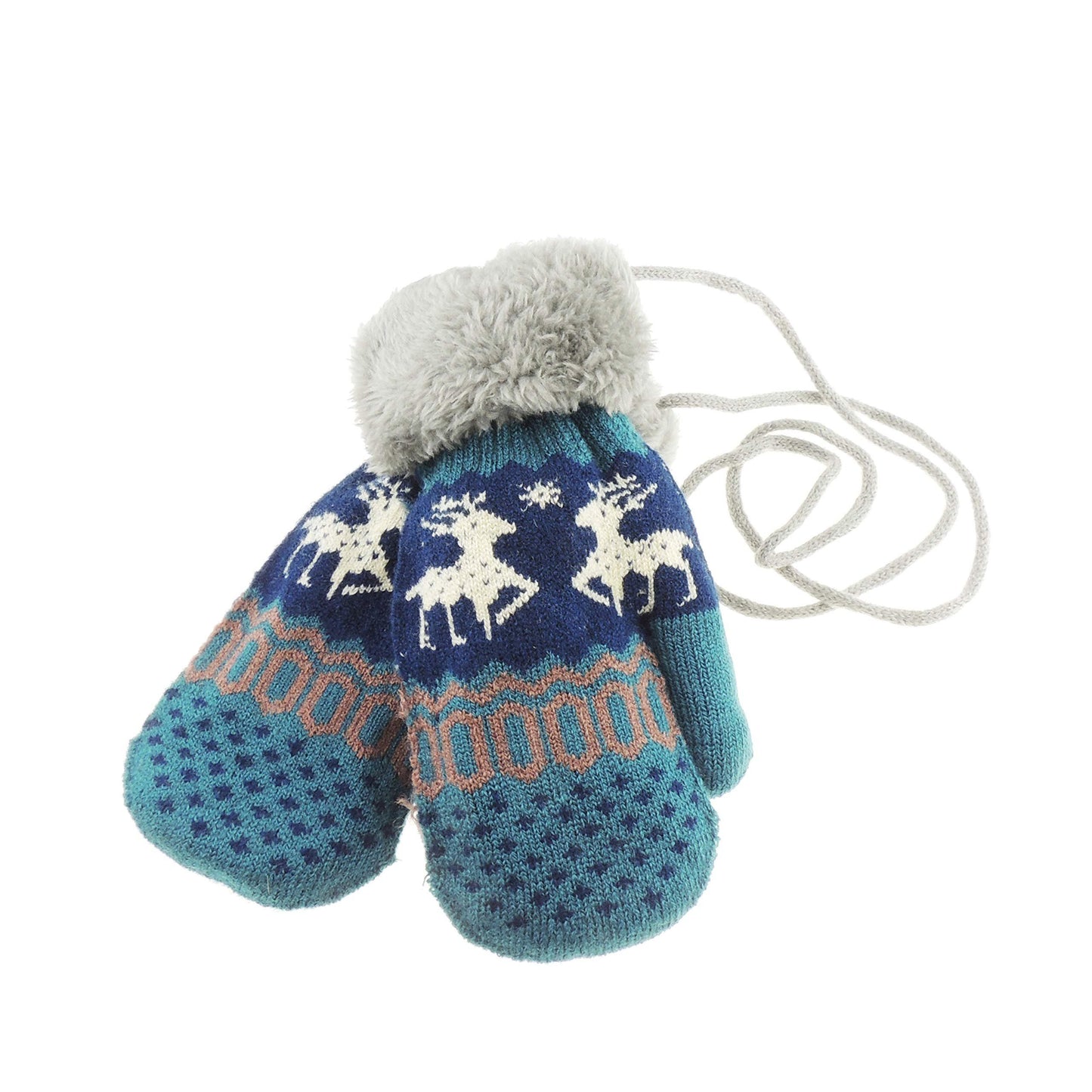 Baby Girls Boys Kids Toddler Children Babies Knit Fleece Thermal Thick Warm Winter Christmas Birthday Gift String Cold Weather Gloves Mitts MIttens 1 2 3 Years Fair Isle Reindeers (All Pink)