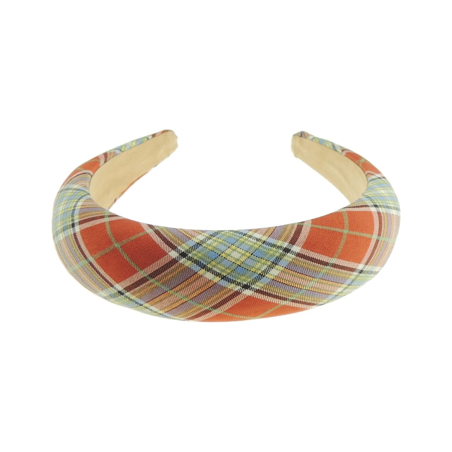 Wide High Sponge Puffy Bump Thick Fashion Formal Plaid Tartan Fabric Boho Vintage Headband Alice Band Women Hair Accessory Hairband Christmas Birthday Wedding Guest Bridesmaid Prom Holiday Orange