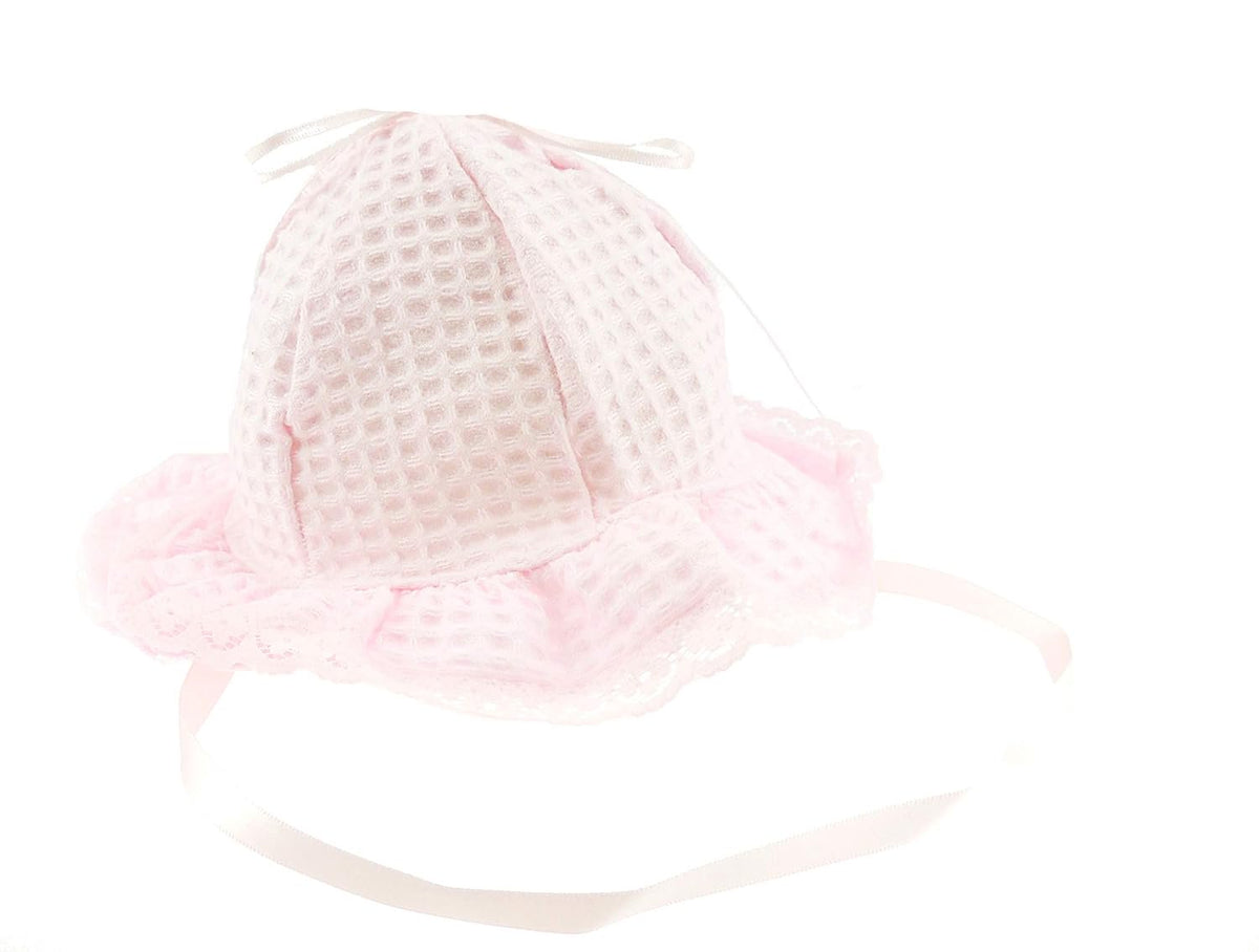 Glamour Girlz Baby Girls Boys Holiday Accessory Essential Soft Summer Waffle Cotton Cloche Lace Trimmed Sun Bucket Hat Newborn 0-3 Months 3-6 Months