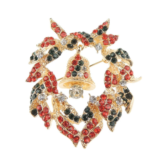 Sparkly Festive Christmas Season Gift Coat Scarf Coat Jacket Shawl Scarf Diamante Rhinestone Crystal Brooch Badge Breastpin Corsage Pin Red Gold Green Bell Wreath