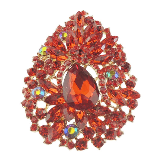Sparkly Womens Vintage Look Bridal Wedding Birthday Gift Saree Scarf Mother Bride Groom Diamante Crystal 9cm Brooch Badge Breastpin Corsage Pin Statement (Red)
