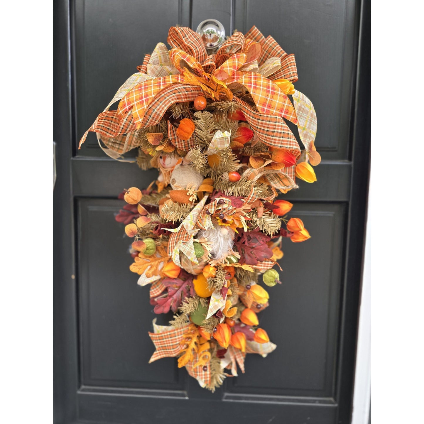 XL Autumn Fall Orange Harvest Front Door Wreath Luxury Teardrop Rustic Wall Porch Hanger House Home Decor Decorations Thanksgiving Glam Boho
