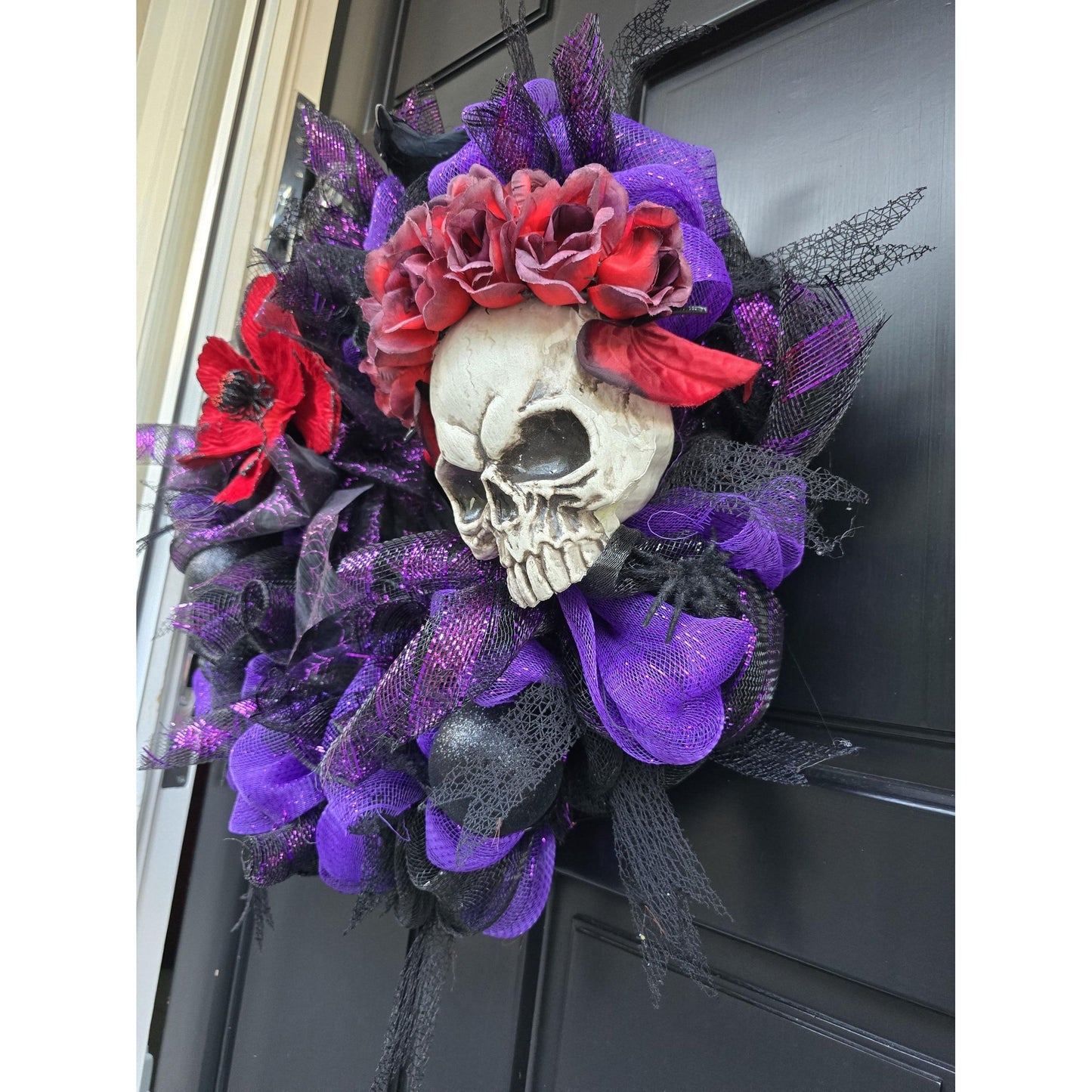 Large Halloween Front Door Wreath Spooky Hanger Black Red Purple Creepy Spider Wall Porch Hanger Handmade House Decor Decoration Welcome