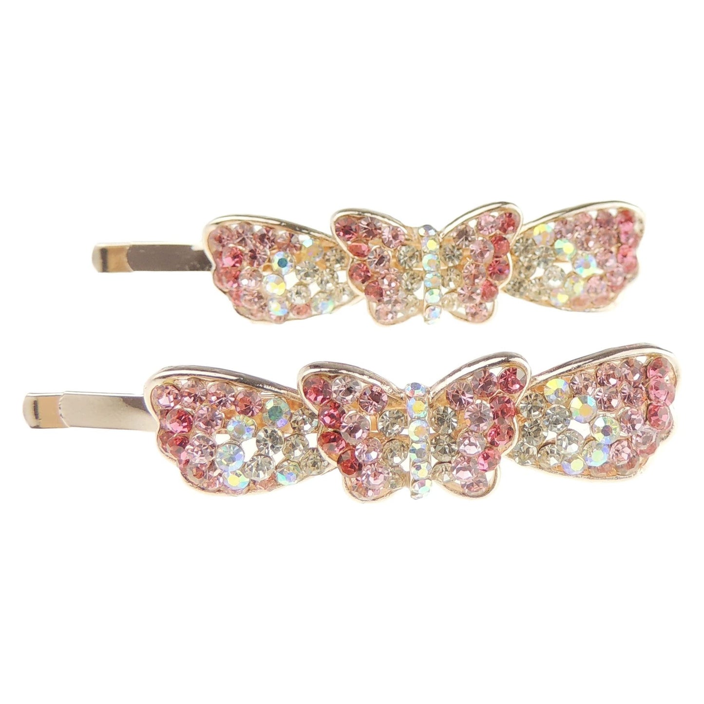 Womens Girls Sparkly Bow Rhinestone Jeweled Crystal Diamante Party Birthday Christmas Bridal Wedding Accessories Slides Hairpin Hair Clips Grips Bobby Pins Set of 2 6cm Butterfly Bow