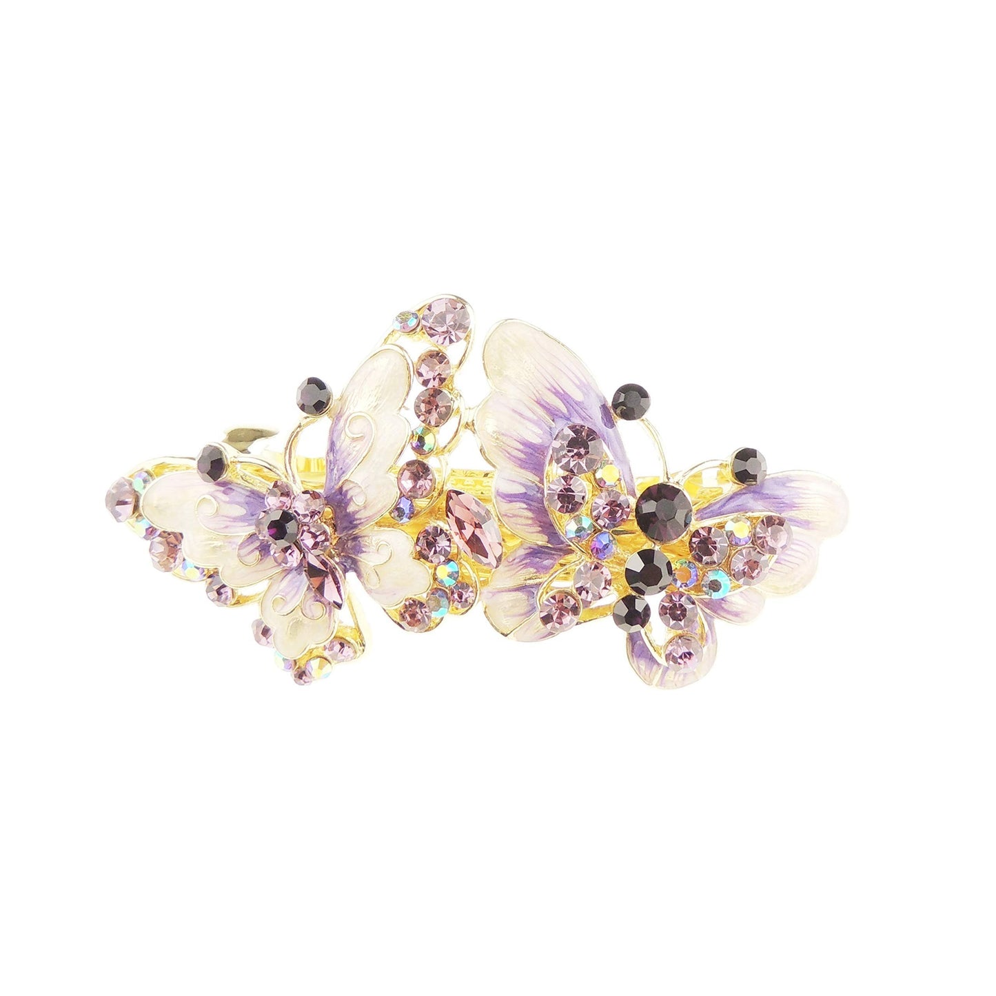 Womens Painted Enamel & Diamante Stone Wedding Birthday Party Bridal Wedding Ponytail Fine Hair Accessories Occasion Barrette Hairpin Grip French Spring Clip Vintage Look Butterfly Pair (Multi)