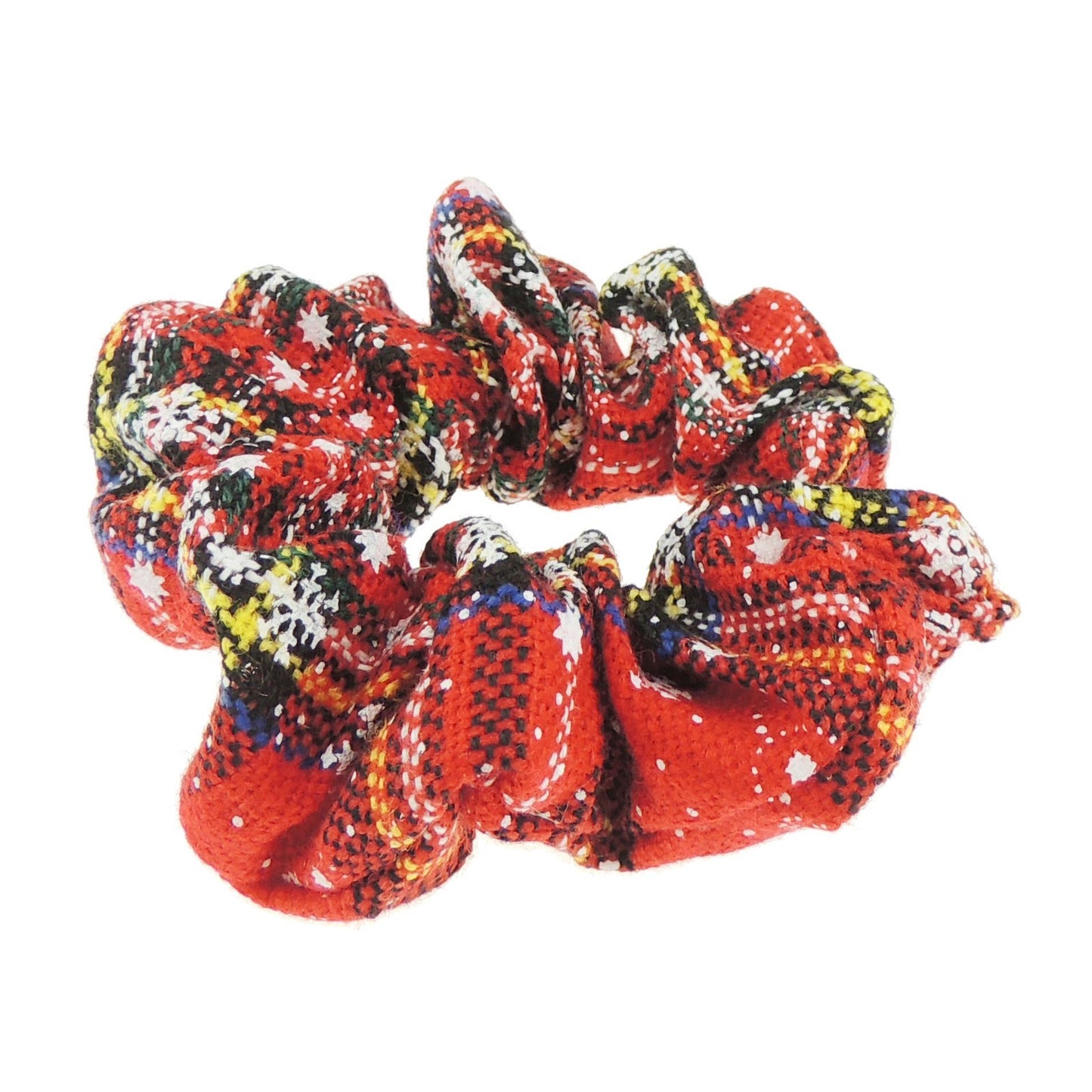 Festive Womens Girls Fabric Snowflake Tartan Plaid Tinsel School Christmas Party Bag Ponio Rope Hair Tie Up Back Elastic Accessories Bobbles Ponytail Holder Rubber Bands Scrunchie
