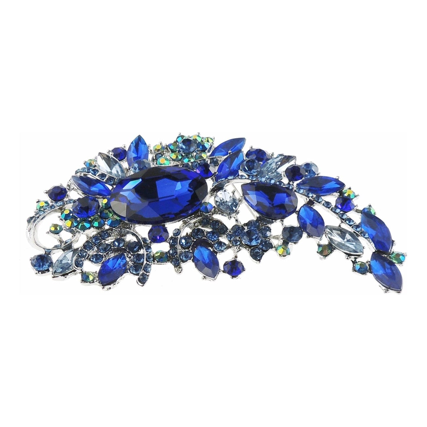 Sparkly Bridal Wedding Christmas Coat Scarf Coat Jacket Shawl Mother Bride Groom Bride Diamante Crystal Brooch Corsage Pin LARGE Flower Floral Leaves Blossom Bouquet Royal Blue Silver Tone