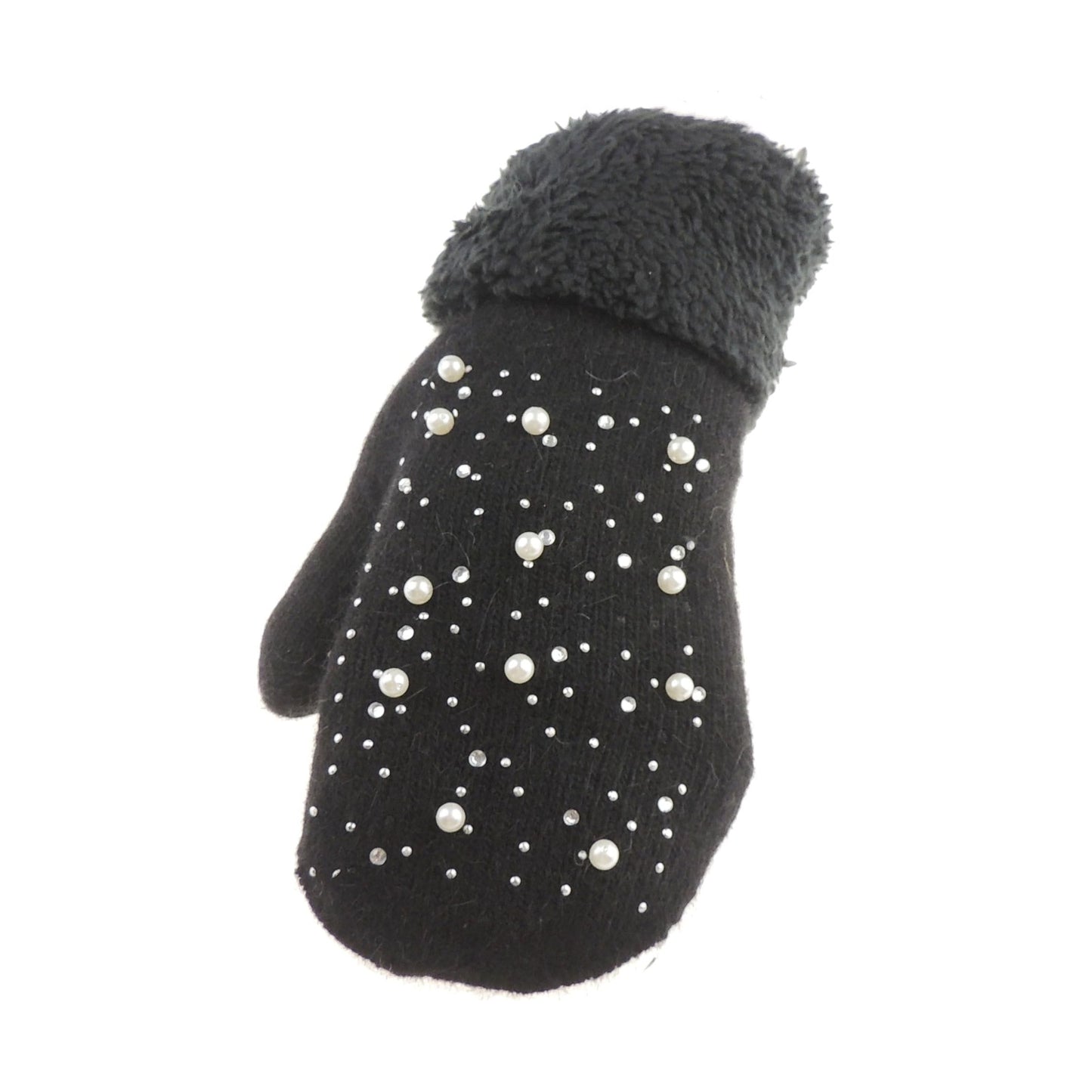 Glamour Girlz Womens Girls Soft Faux Pearl Luxury Knitted Knit Thermal Fleece Lined Warm Winter Outdoor Hiking Cold Weather Skiing Snowboarding Christmas Birthday Hand Warmers Gloves Mitts Mitten