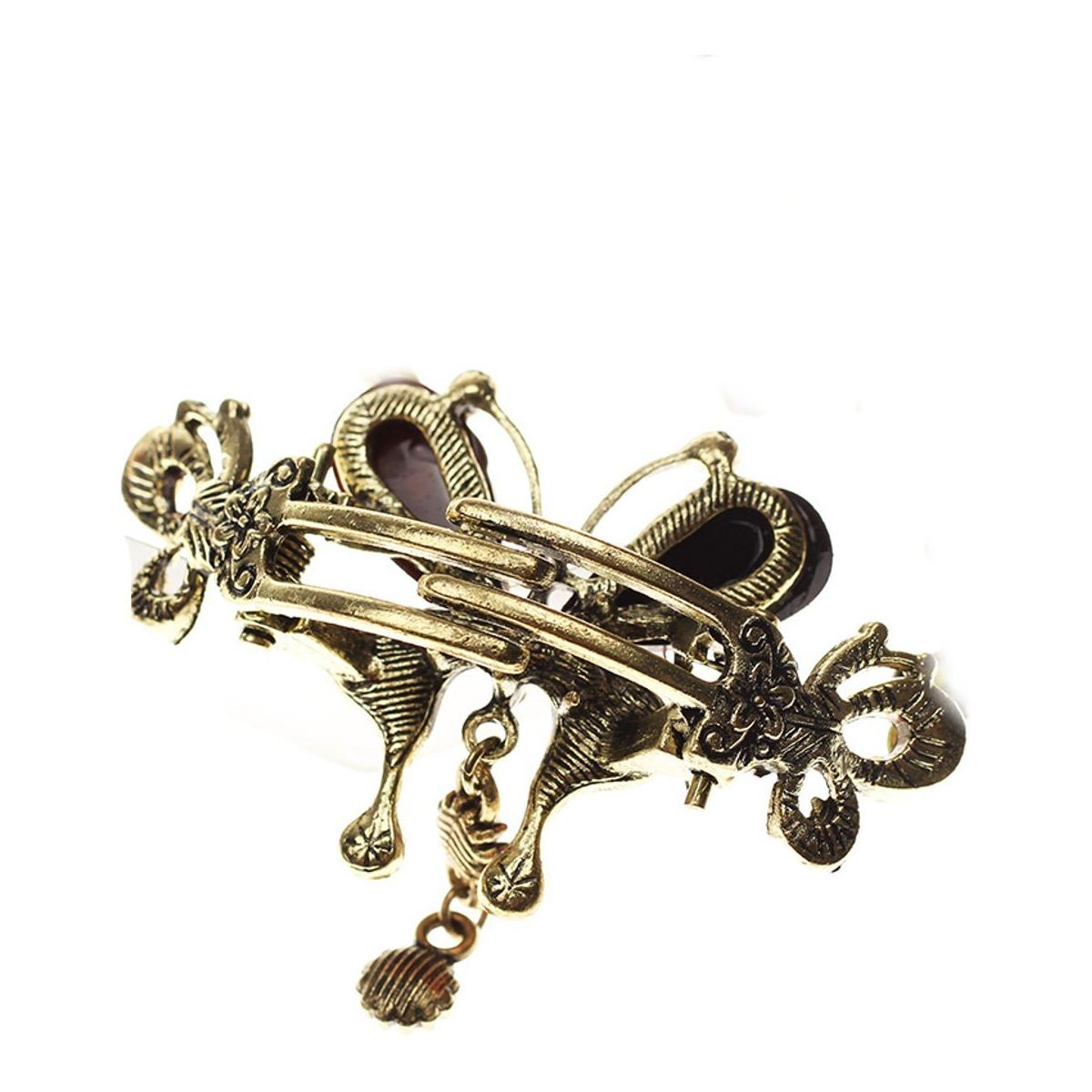 Women Girls Gold Metal Vintage Look Crystal Diamante Rhinestone Gems Bulldog Jaw Clip Octopus Short Small Fine Thin Hair Clamp Grip Bridal Wedding Party Styling Claw 6cm Butterfly Multicolour