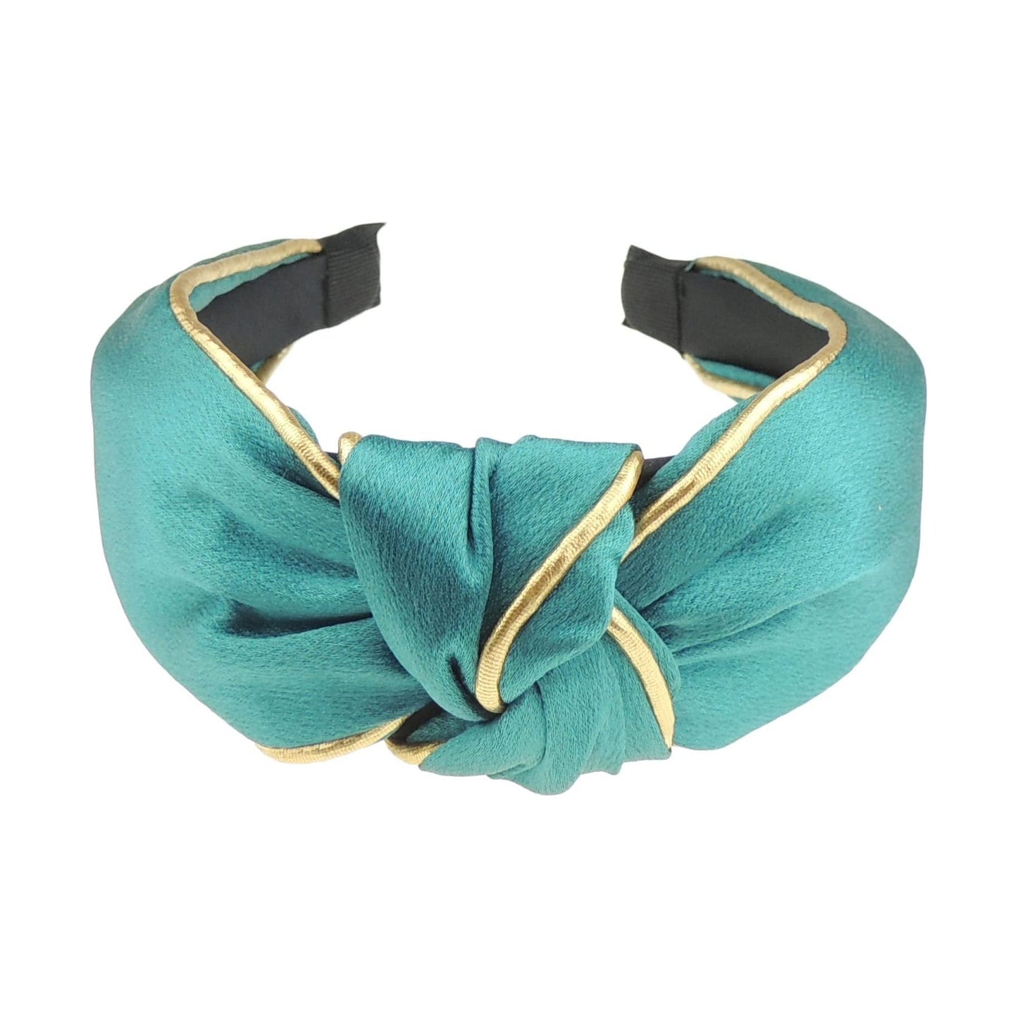 Ladies Girls Evening Gold Piping Trim Shiny Satin Top Knot Headband Alice Band (Dusky Pink)