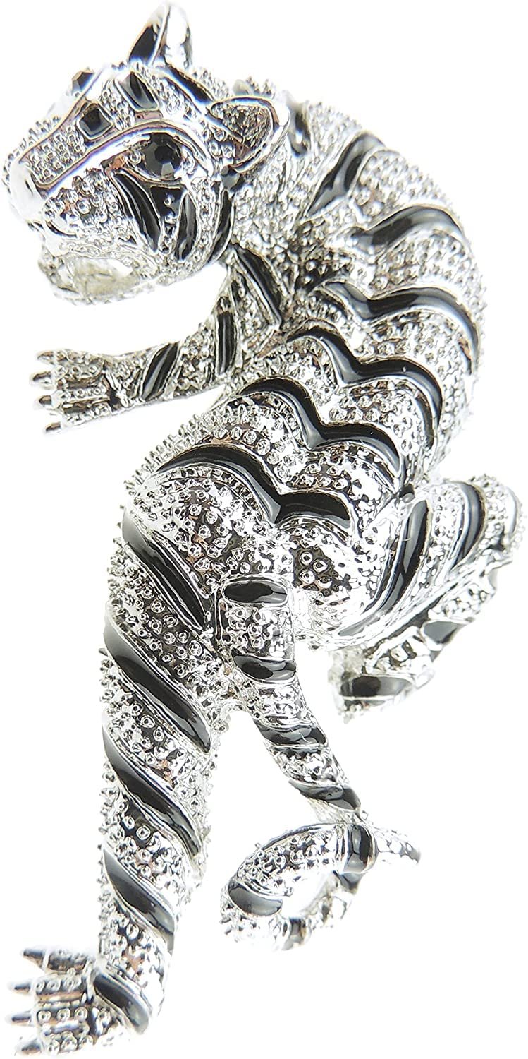 Sparkly Womens Christmas Birthday Coat Scarf Coat Jacket Shawl Diamante Crystal Rhinestone Encrusted Brooch Badge Pin Gift Crouching Big Cat Tiger Leopard Panther Silver Tone For Cat Lover
