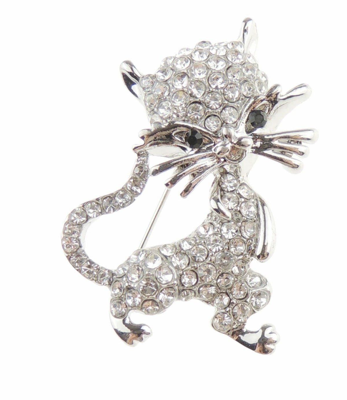 Sparkly Womens Wedding Christmas Birthday Gift Coat Scarf Coat Jacket Shawl Mother Bride Groom Bride Diamante Crystal Brooch Badge Breastpin Corsage Pin Cat Kitten Kitty