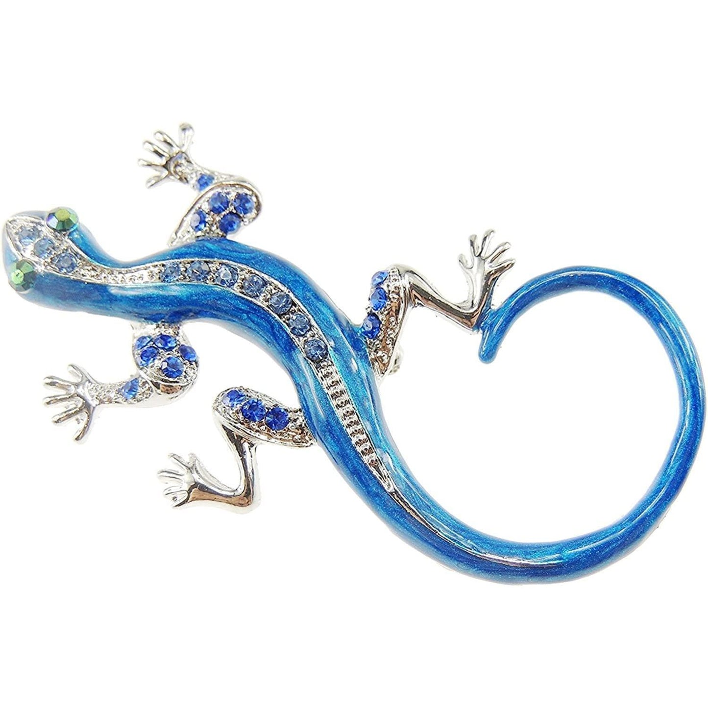 Cute Womens Mens Enamel Crystal RHinestone Gecko Lizard Iguana Reptile Lover Christmas Birthday Hijab Lapel Dress Gift Scarf Wedding Formal Occasion Blue White Green Brooch Badge Pin Boxed