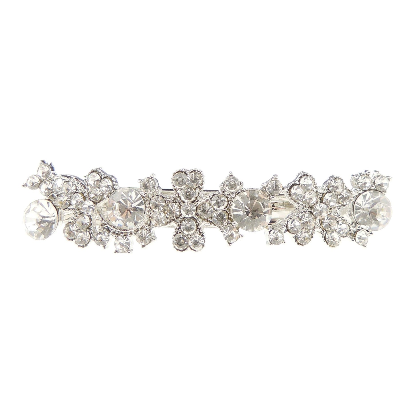 Sparkly Womens Crystal Rhinestone Diamante Wedding Bridal Birthday Party Evening Fine Hair Accessories Occasion Barrette Hairpin Grip French Metal Spring Clip Silver Tone Flowers Floral