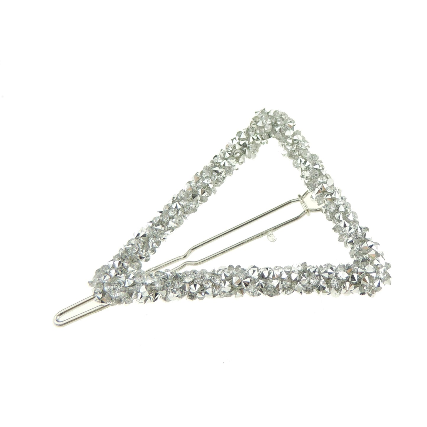 Womens Girls Sparkly Rhinestone Jeweled Crystal Diamante Party Birthday Christmas Bridal Wedding Accessories Slides Hairpin Hair Clips Grips Bobby Pins Triangle Circle Round Barrette (Triangle Silver)