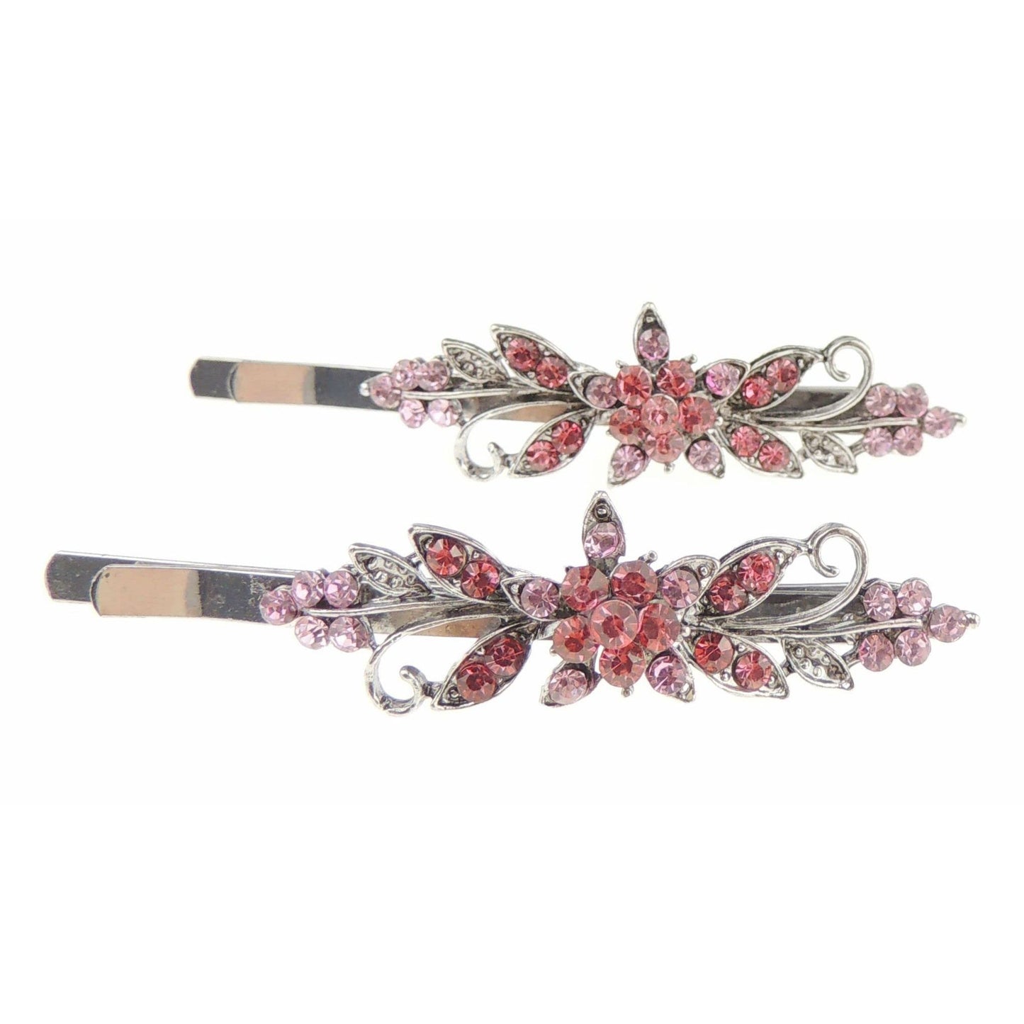 Womens Girls Sparkly Bow Rhinestone Jeweled Crystal Diamante Party Birthday Christmas Bridal Wedding Accessories Slides Hairpin Hair Clips Grips Bobby Pins SIlver Tone Set of 2 Star Flower