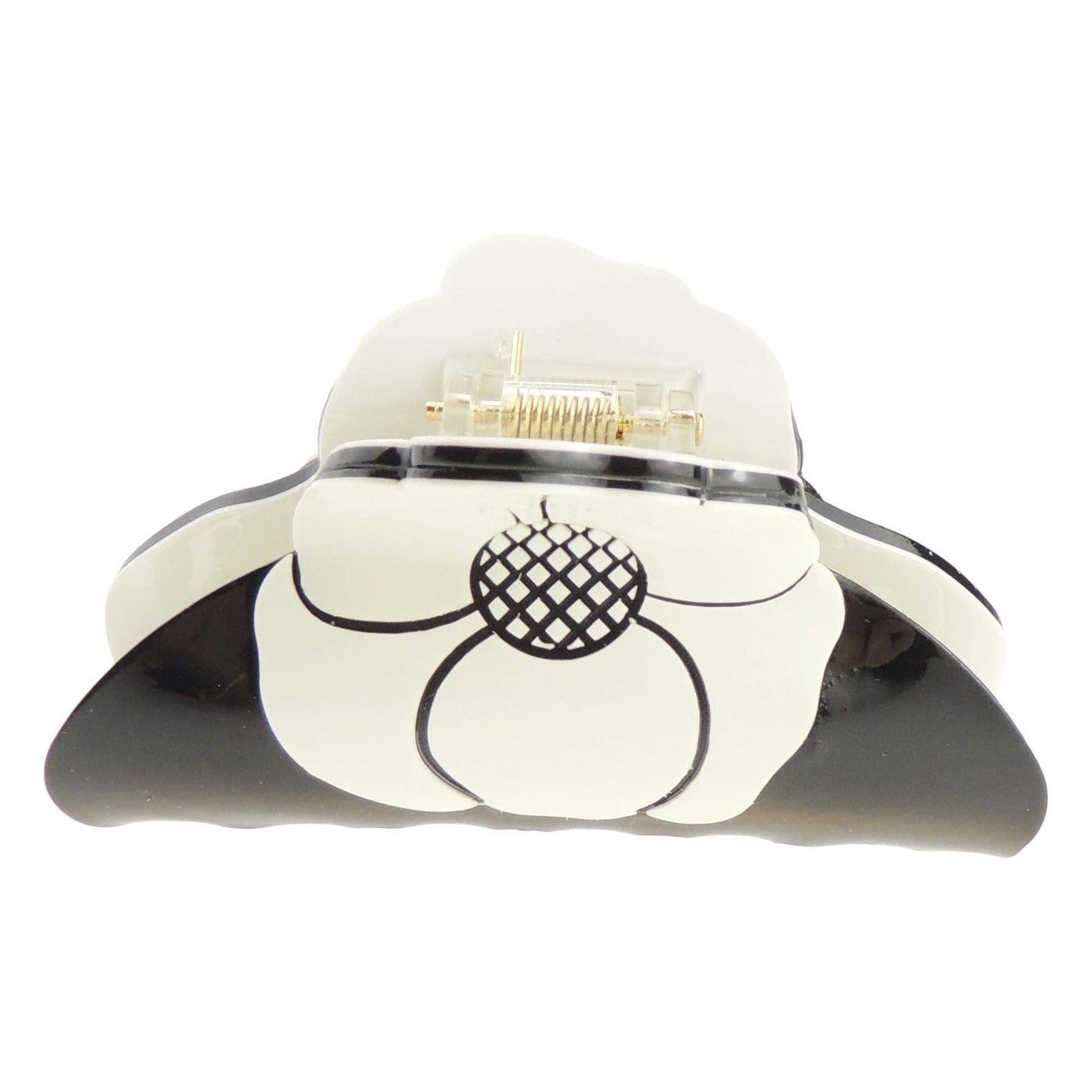 Strong Womens Girls Bulldog Wave Jaw Clip Octopus Clamp Grip Bridal Wedding Party Birthday Christmas Summer Styling Short Long Hair Claw Black White Print Peony Rose Floral Bow (White Flower)