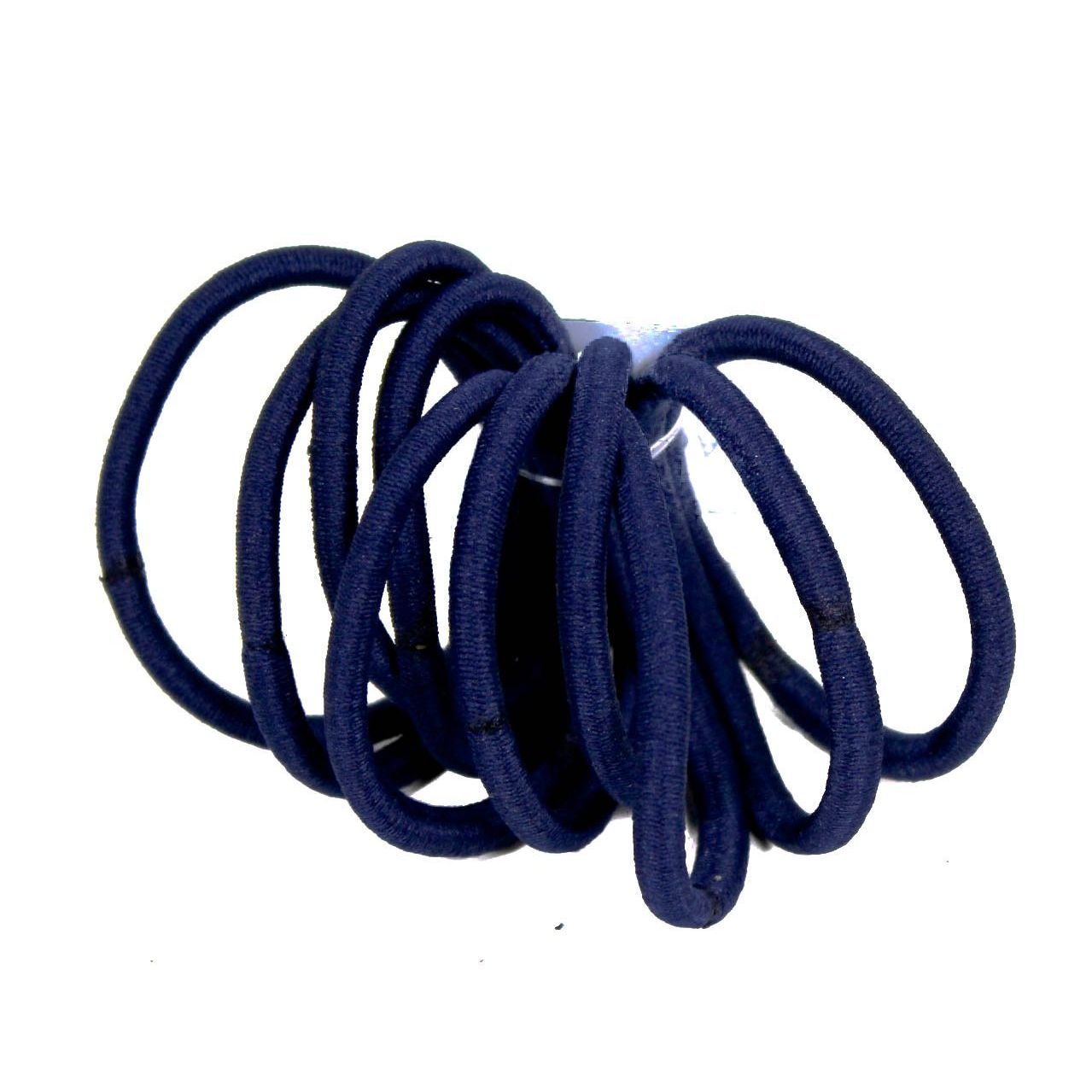 Set of 10 Womens Girls School Gym Yoga Work Endless Snagless Party Bag Ponio Rope Hair Tie Up Back Elastic Accessories Bobbles Ponytail Holder Rubber Bands Navy Blue