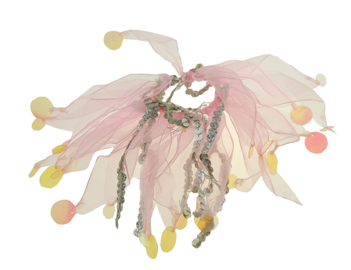 Girls Pink Chiffon Ballet Silver Sequin Flower Fairy School Party Princess Hair Scrunches