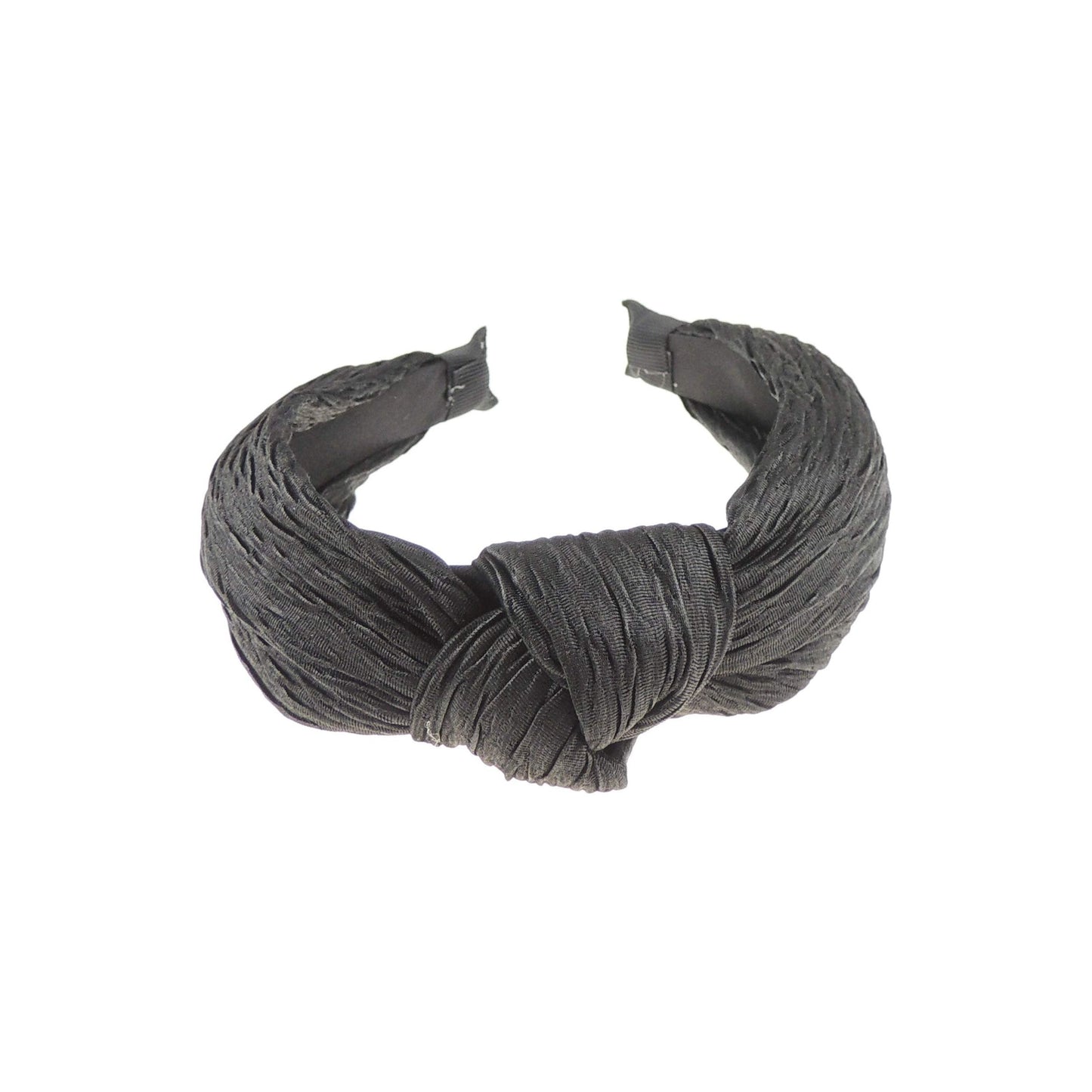 Ladies Top Knot Fabric Covered Headband Alice Band Crinkle Creased (Black)