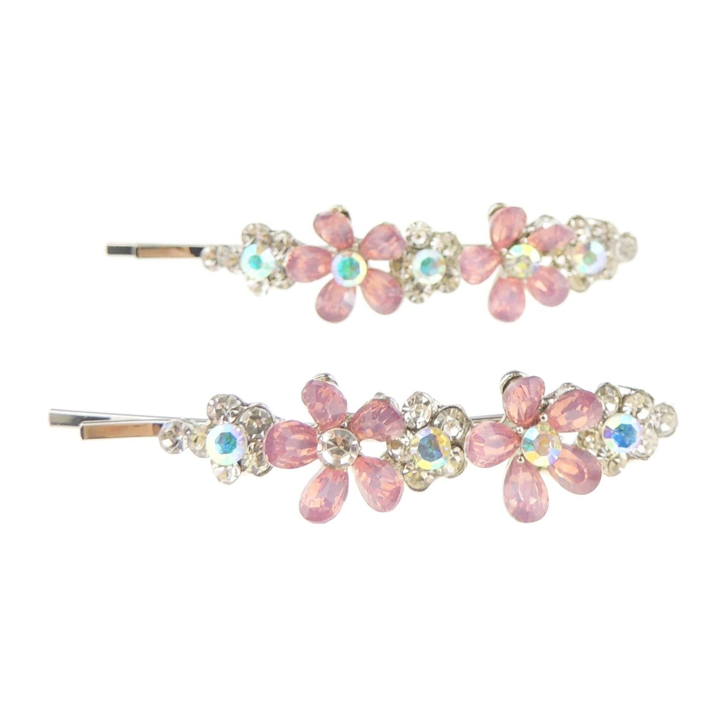 Womens Girls Sparkly Bow Rhinestone Jeweled Crystal Diamante Party Birthday Christmas Bridal Wedding Accessories Slides Hairpin Hair Clips Grips Bobby Pins SIlver Tone Set of 2 Daisy Flowers