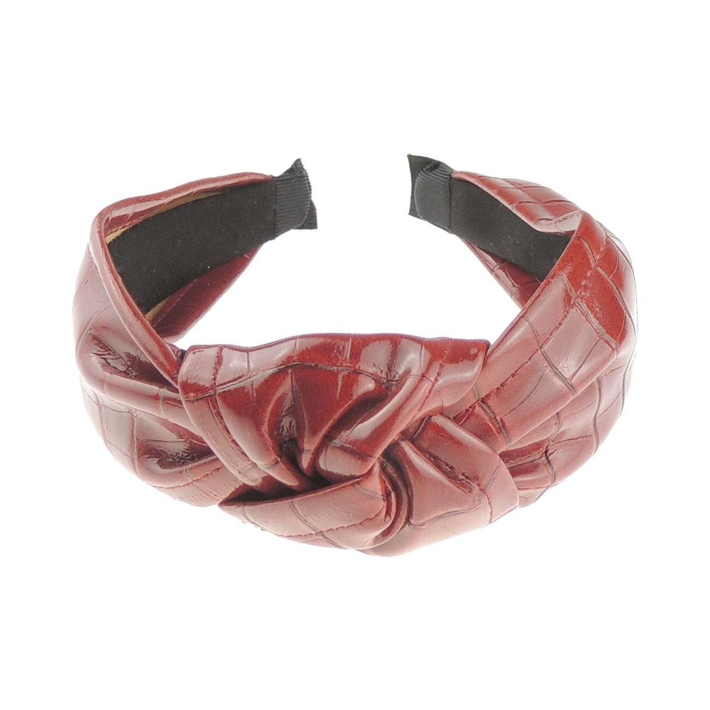 Ladies Leather Look Knotted Top Knot Twisted Turban Extra Wide Thick Fashion Formal Evening Boho Vintage Headband Alice Band Women Hair Accessory Hairband Birthday Wedding Guest (Burgundy)
