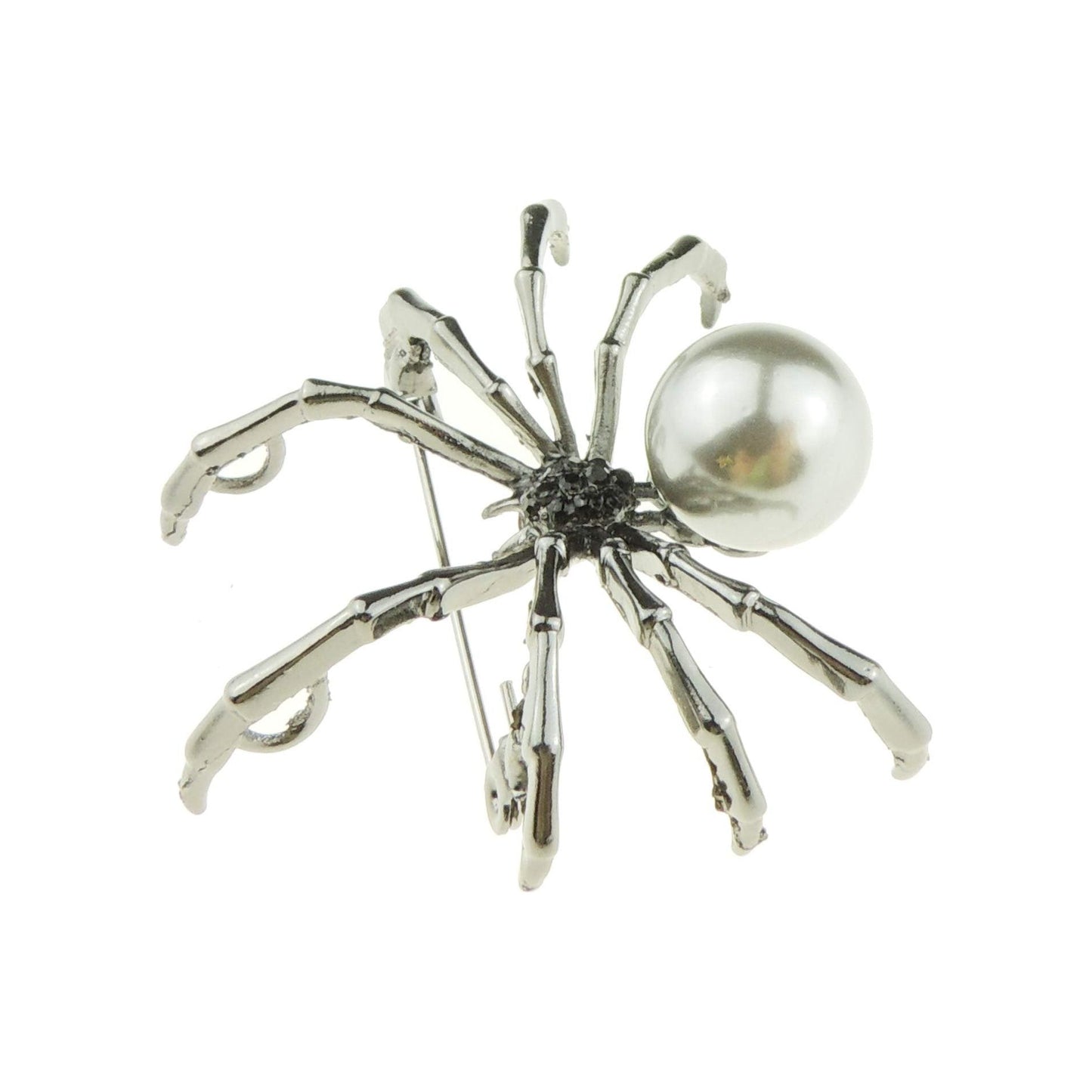 Sparkly Womens Christmas Party Birthday Gift Saree Scarf Diamante Rhinestone Crystal Fancy Dress Bling Brooch Badge Breastpin Corsage Pin Halloween Animal Insect Spider Faux Pearl (White)