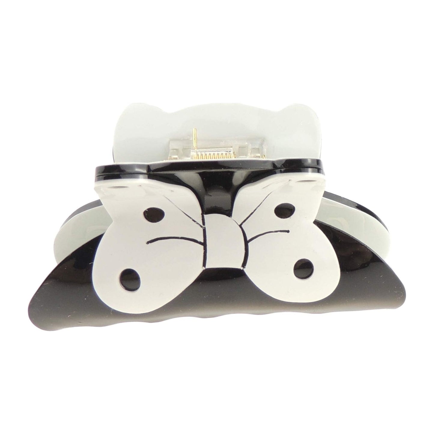 Strong Womens Girls Bulldog Wave Jaw Clip Octopus Clamp Grip Bridal Wedding Party Birthday Christmas Summer Styling Short Long Hair Claw Black White Print Bow Ribbon Polka Dot (White Bow)