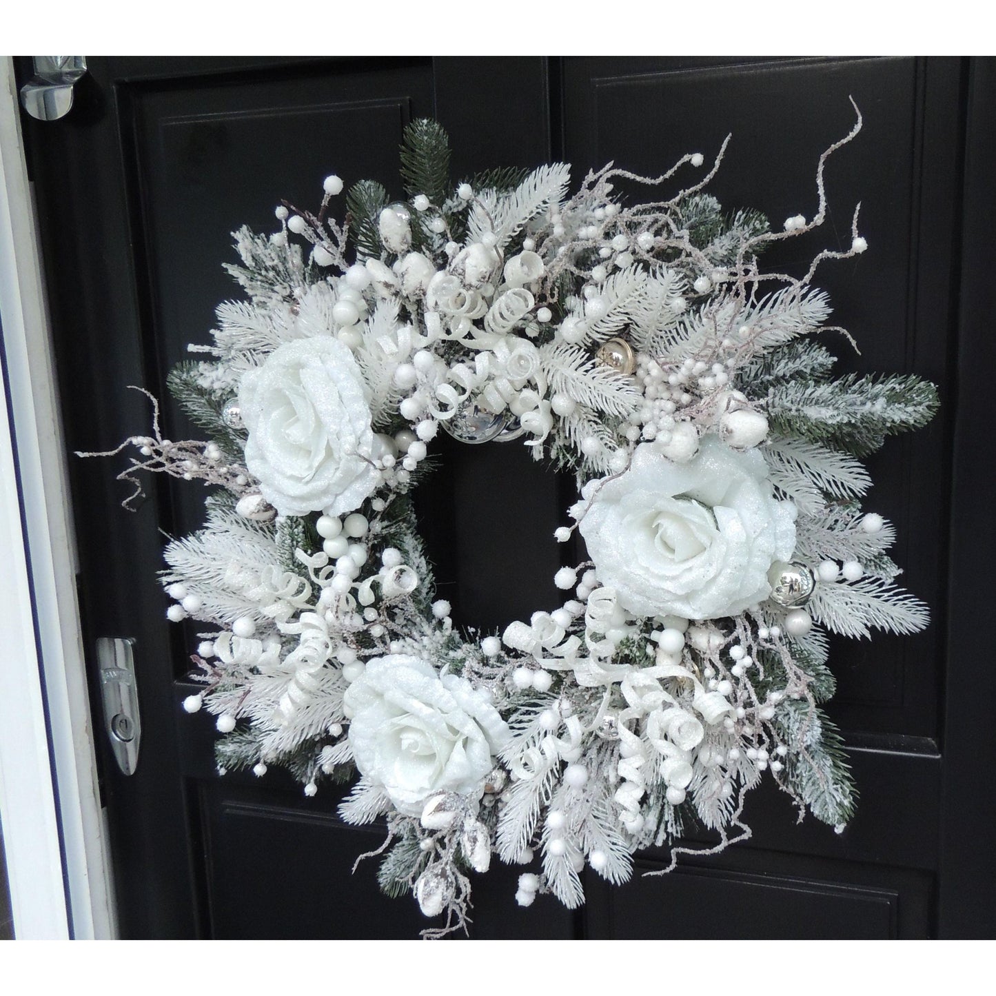 Luxury Christmas Frosted Wreath For Front Door, Fireplace Mantle, Luxury Home Decorations, White Silver Xmas, Winter Decor, Designer Wreath
