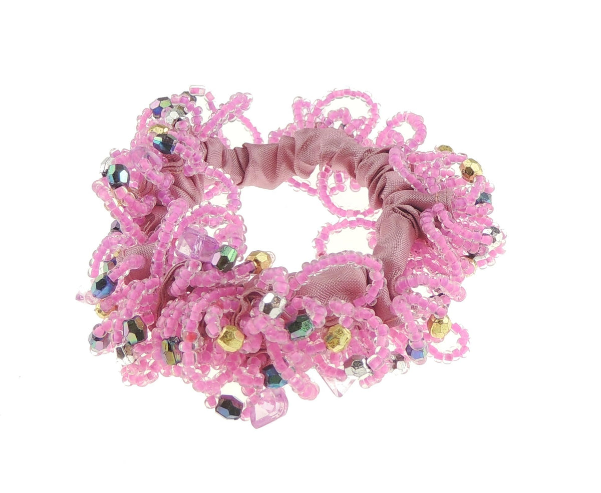 Womens Girls Satin Beaded Stone Fabric Evening Christmas Birthday Bridal Wedding Bridesmaid Party Ponio Hair Scrunchie Tie Up Elastic Accessories Bobbles Ponytail Holder Rubber Bands