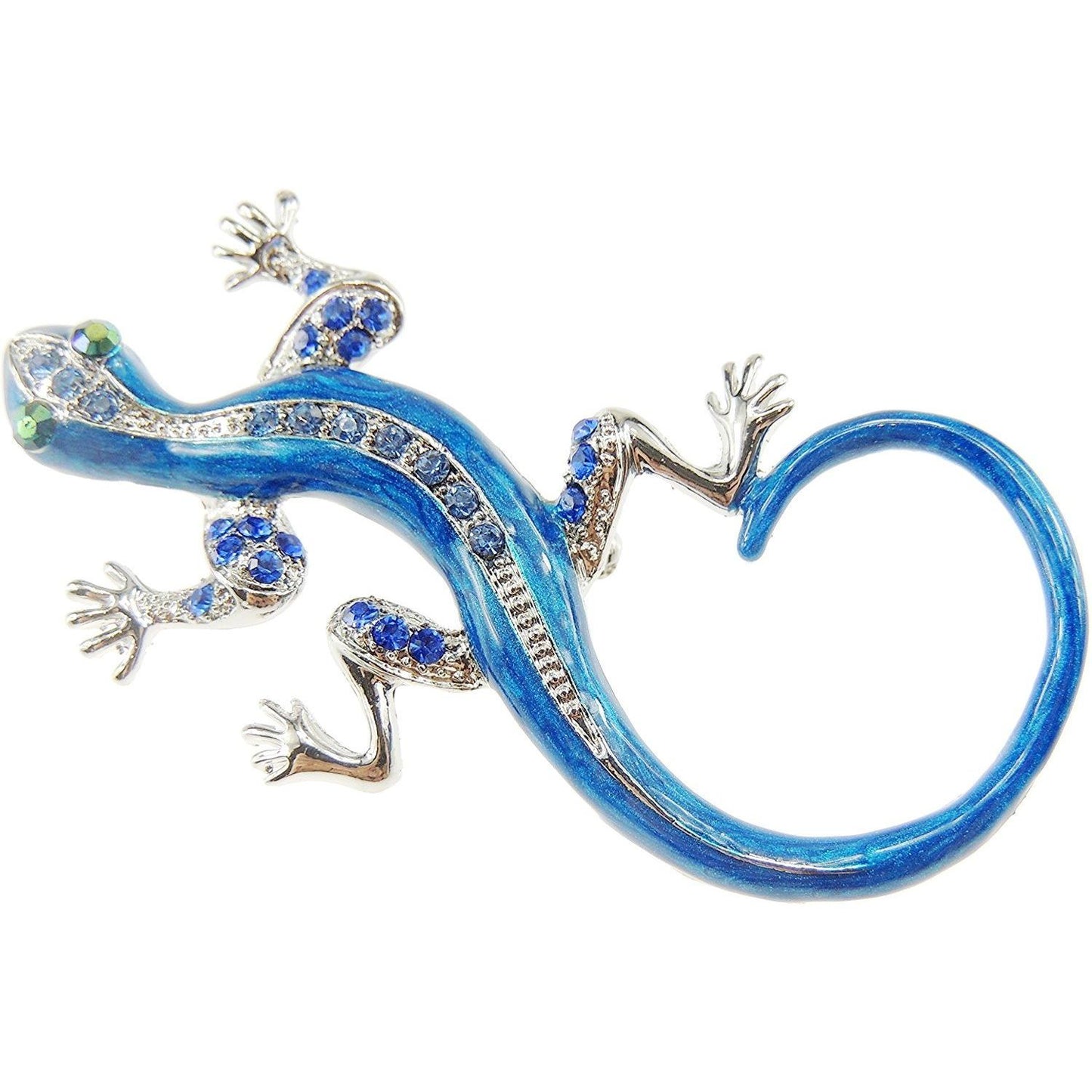 Cute Womens Mens Enamel Crystal RHinestone Gecko Lizard Iguana Reptile Lover Christmas Birthday Hijab Lapel Dress Gift Scarf Wedding Formal Occasion Blue White Green Brooch Badge Pin Boxed