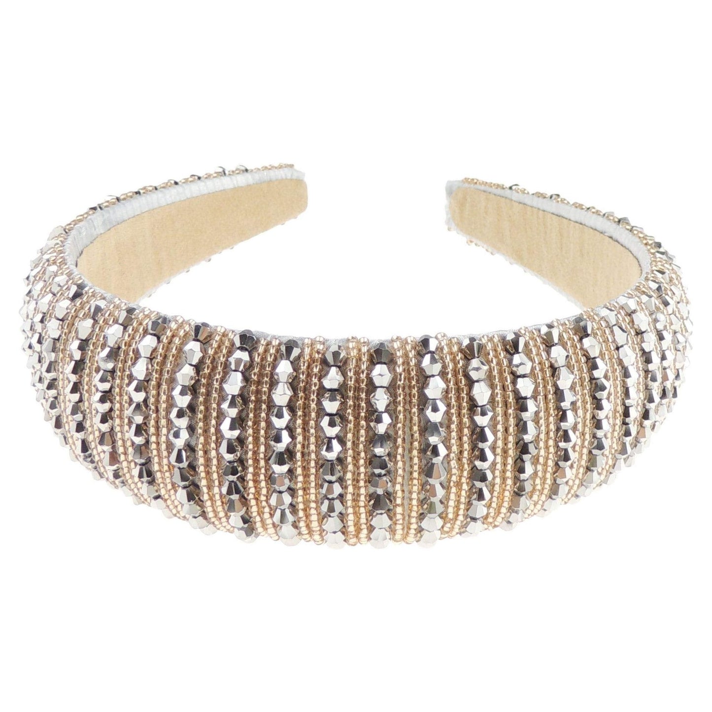 Womens Sparkly Beaded Rhinestone Embellished Jeweled Crystal Wide Thick Padded Evening Formal Occasion Christmas Birthday Wedding Bridal Party Headband Alice Band Hairband (White, One Size)