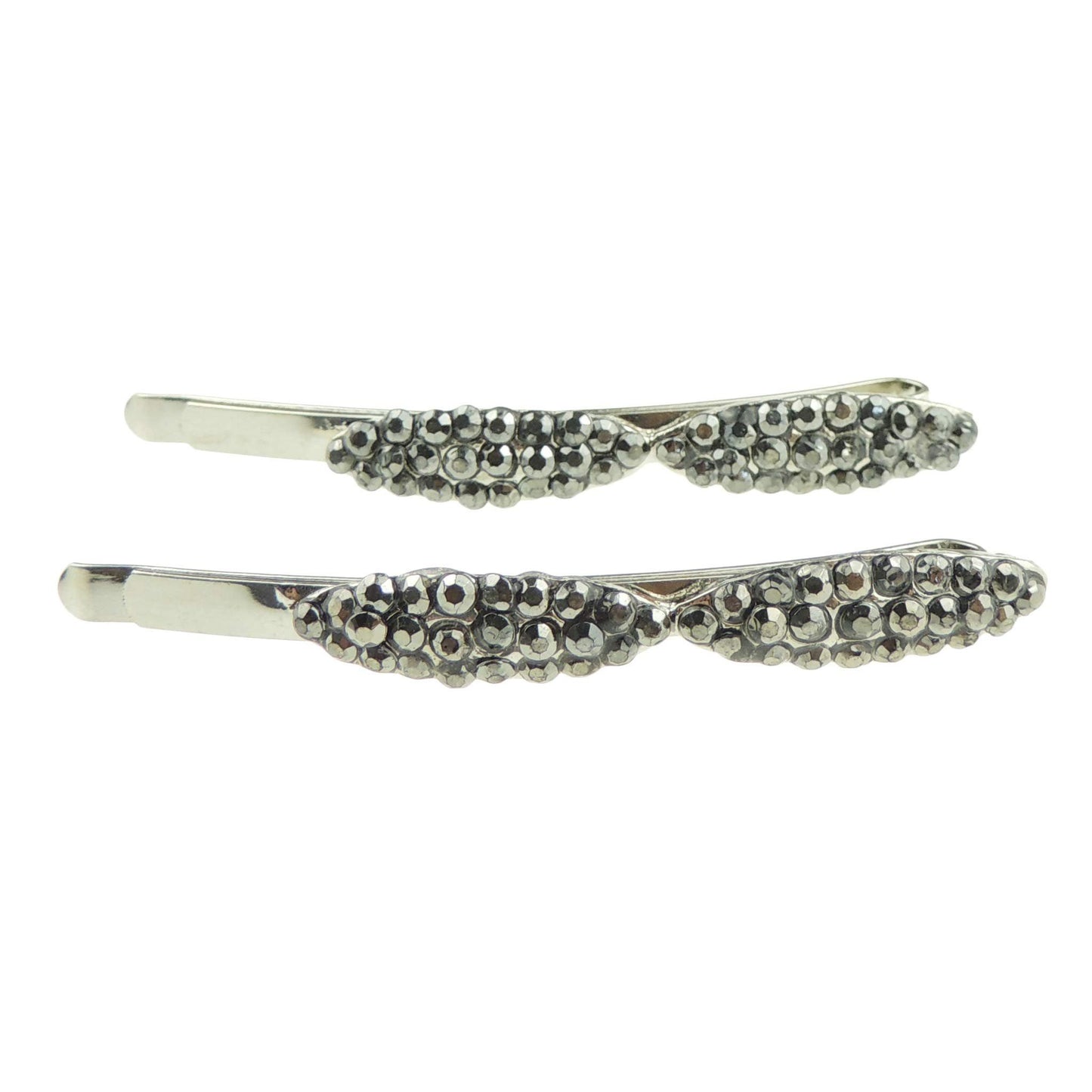 Ladies Evening Crystal Oval Pair Of Hair Grips Bow