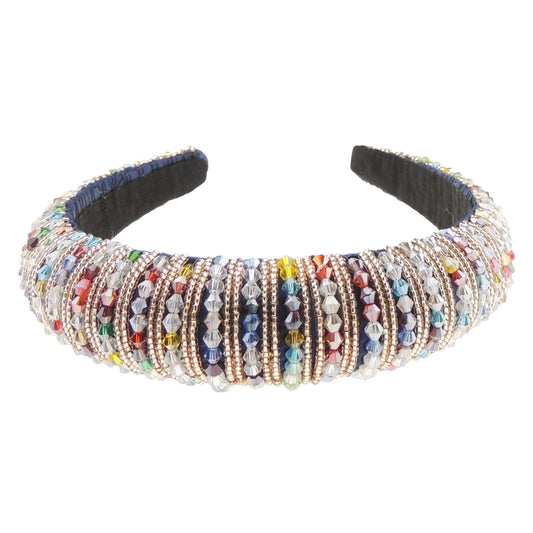 Womens Sparkly Beaded Rhinestone Embellished Jeweled Crystal Wide Bump Thick Padded Evening Formal Occasion Christmas Birthday Wedding Bridal Party Headband Hair Alice Band Hairband