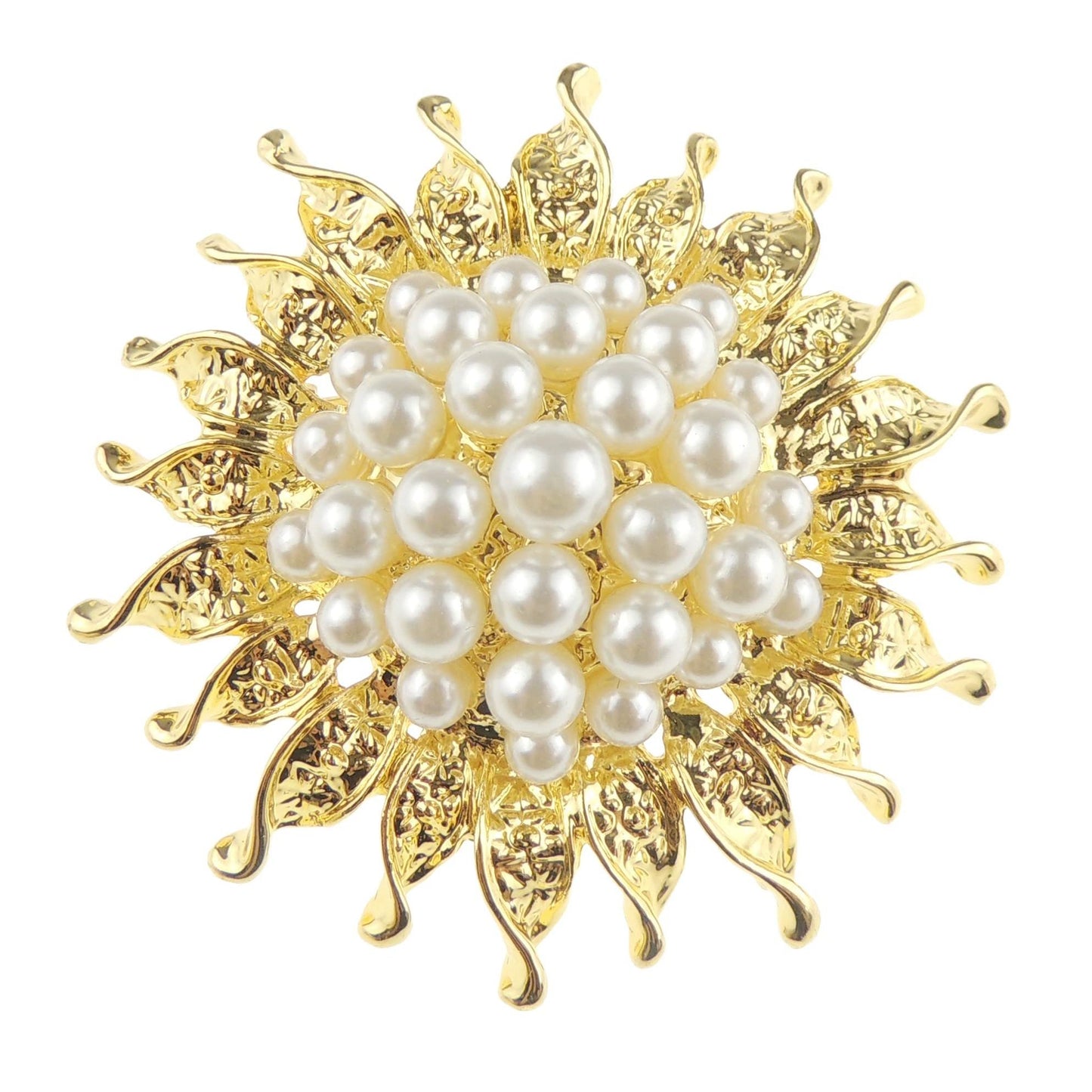 Ladies Mens Faux Pearl Sun Burst Lapel Wedding Occasion Brooch