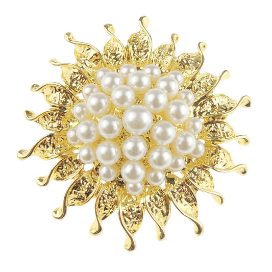 Ladies Mens Faux Pearl Sun Burst Lapel Wedding Occasion Brooch