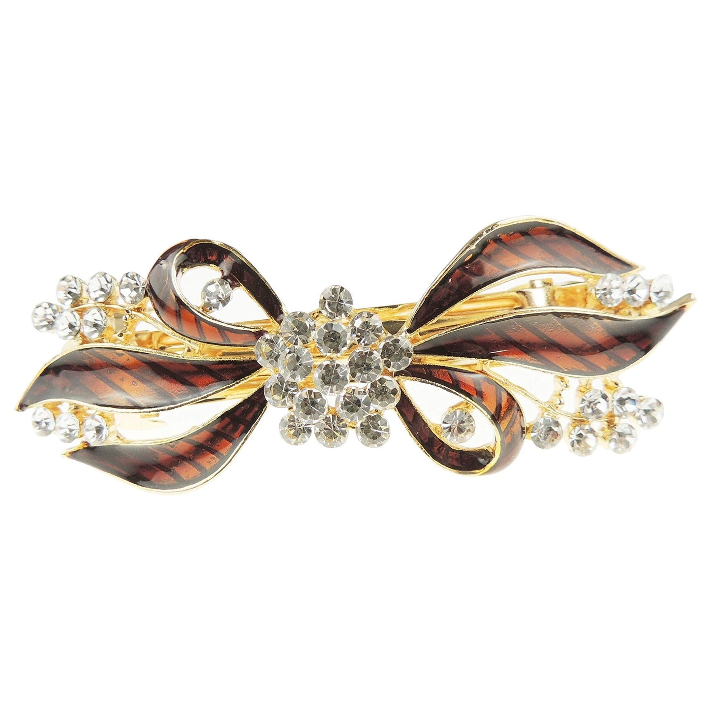 Womens Girls Crystal Rhinestone Diamante Wedding Birthday Party Evening School Ponytail Fine Medium Hair Accessories Occasion Barrette Hairpin Grip French Spring Clip Enamel (Brown)