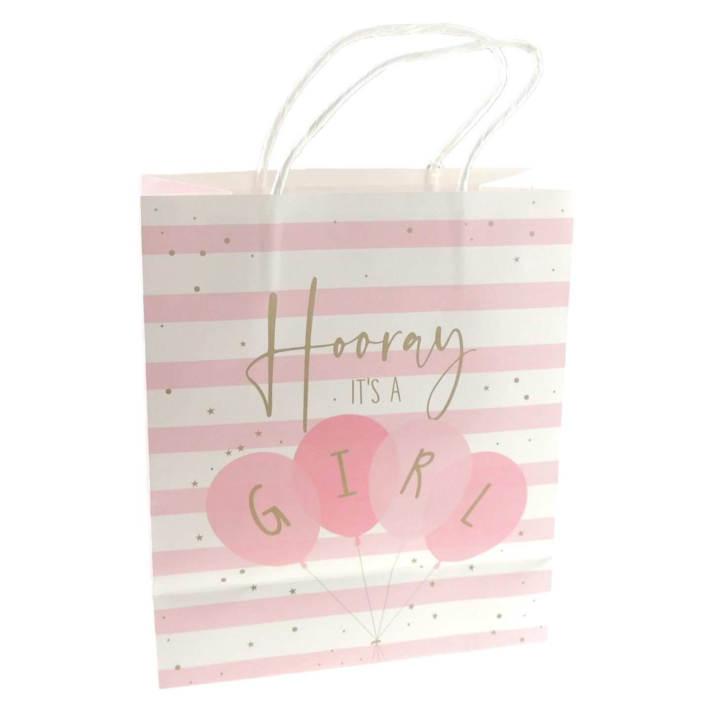 Christening Baptism New Baby Birth Newborn Party Shower Pink Blue With Balloons Baby Girl Boy Hooray Gift Wrap Occasion Present Paper Bag (Pink, Small)