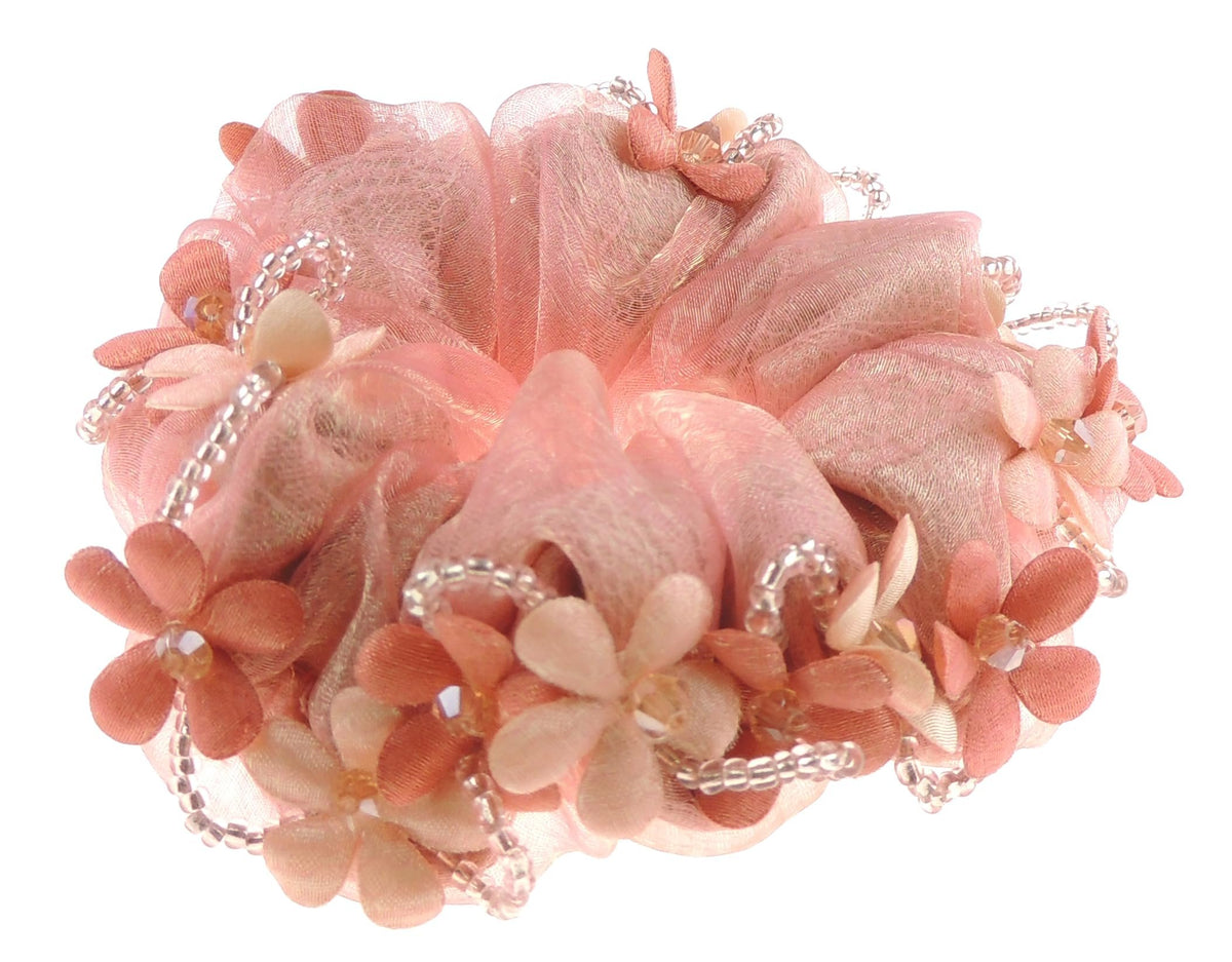 Womens Chiffon Beaded Floral Daisy Fabric Sleep Christmas Birthday Wedding Party Ponio Hair Tie Up Back Elastic Ponytail Holder Rubber Bands Scrunchie