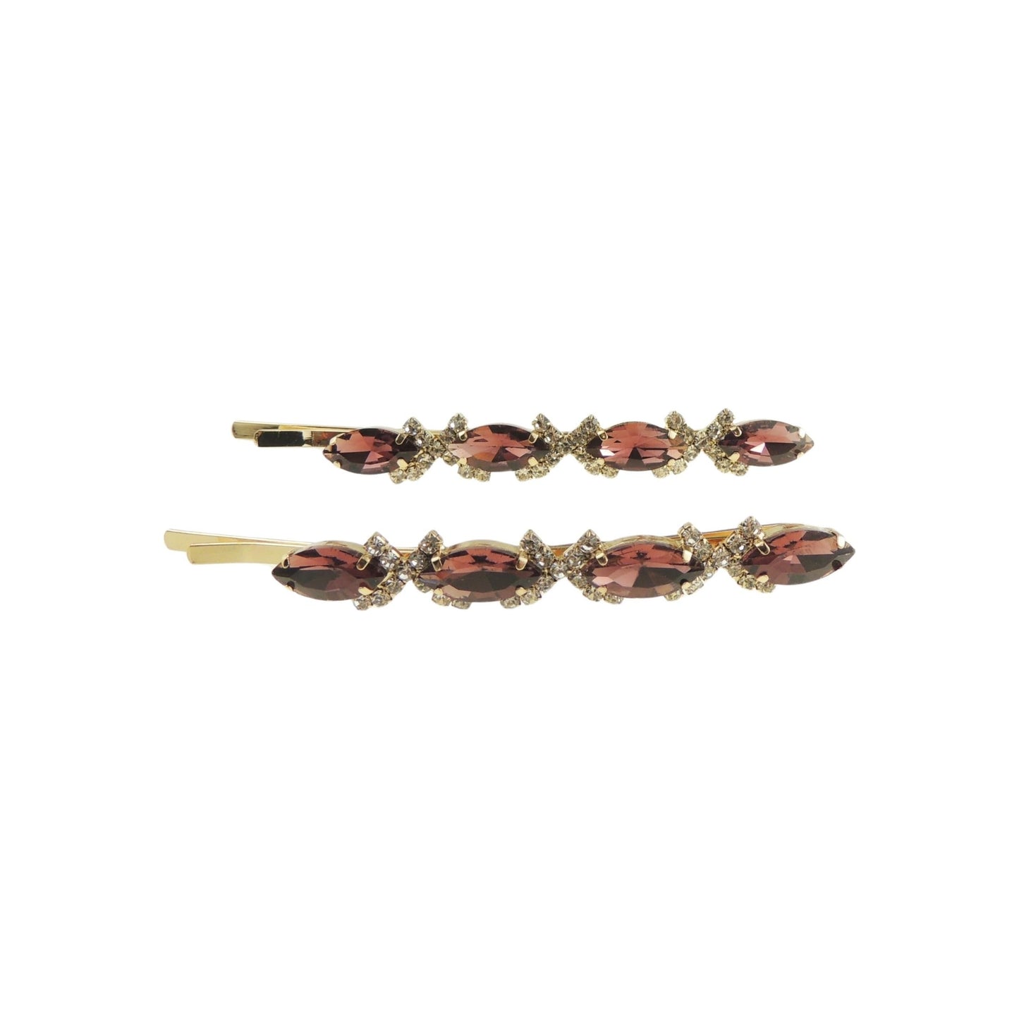 Womens Sparkly Bow Rhinestone Jeweled Crystal Diamante Party Birthday Christmas Wedding Slides Hairpin Hair Clips Grips Bobby Pins Swirls Gold Tone Stones Oval Large SET of 2