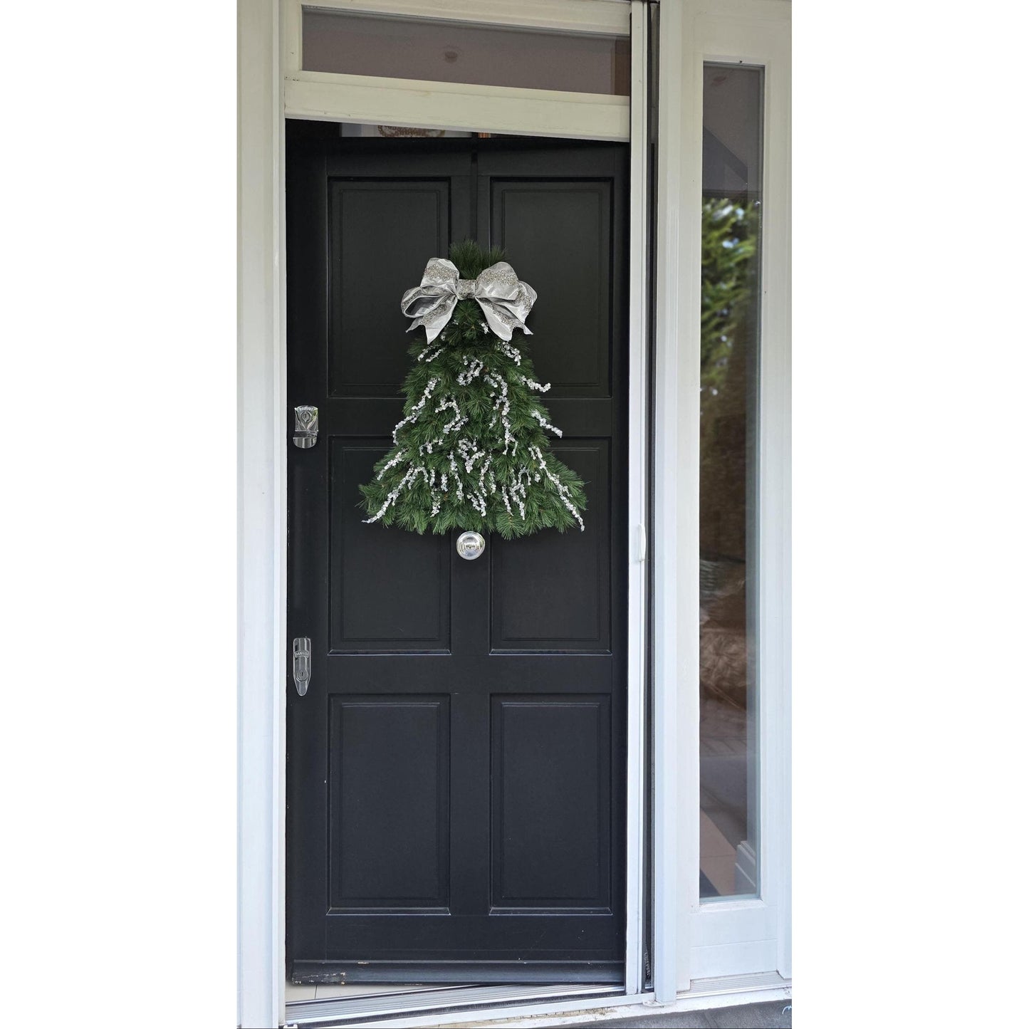 Luxury Christmas Tree Door Swag | Silver Green Christmas Tree Wall Hanging | Designer Front Door Decor | 50cm (20")