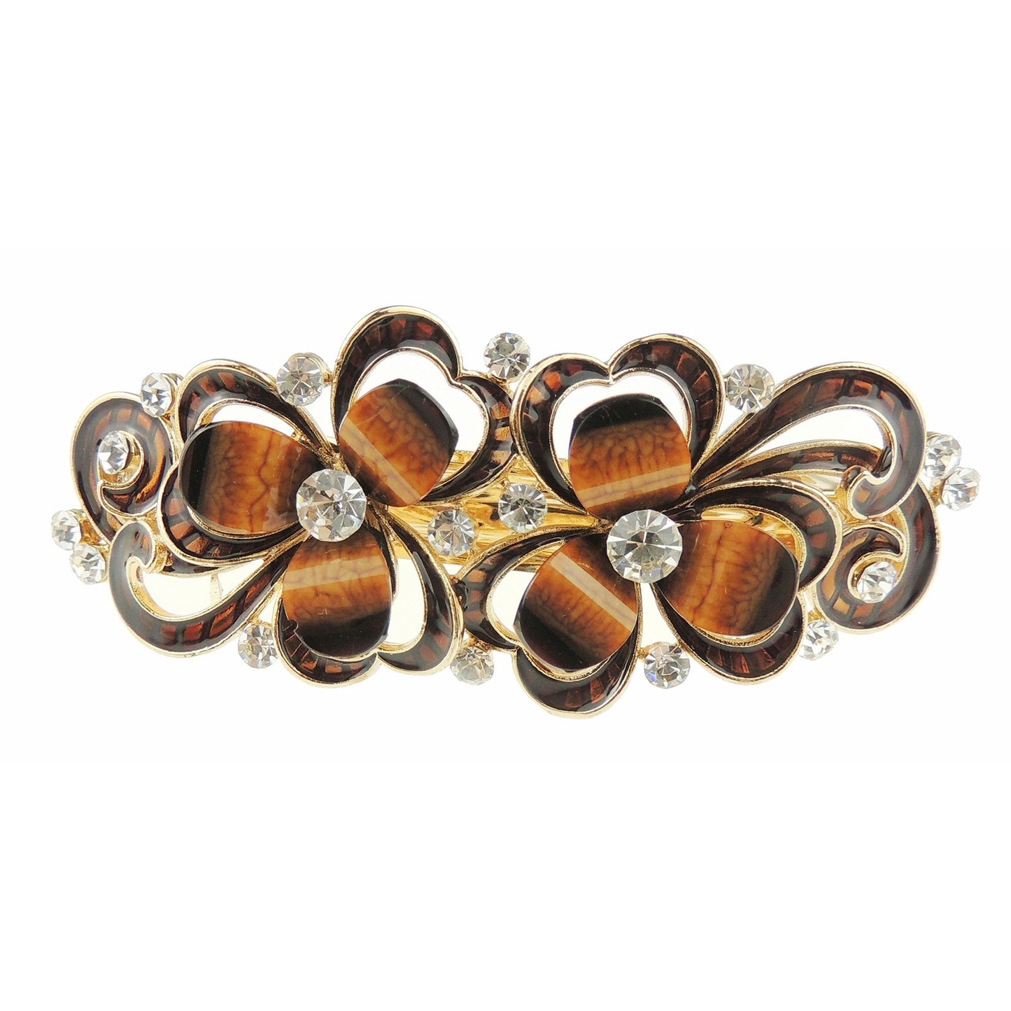 Ladies Enamel & Diamante Evening Occasion Stencil Hair Barrette Clip Two Flowers Blue