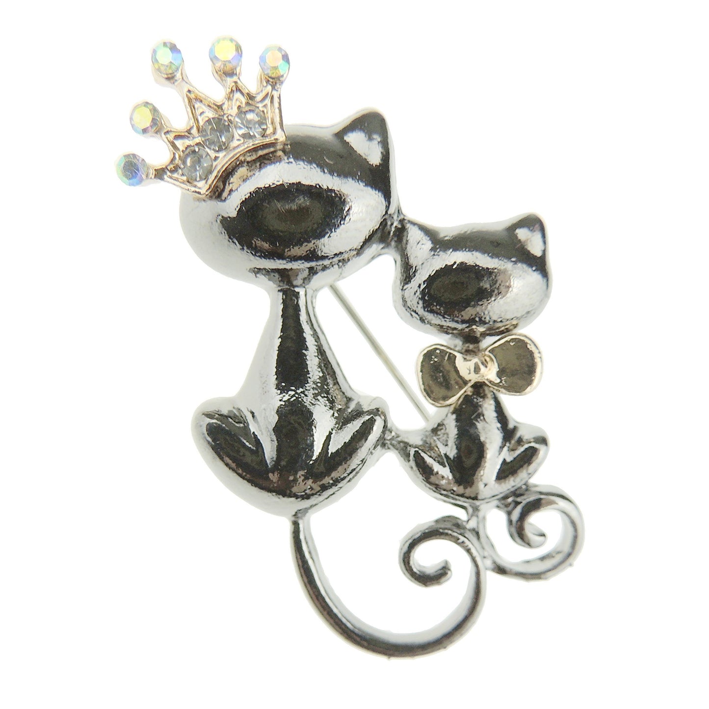 Womens Girls Princess Crown Christmas Birthday Gift Coat Scarf Coat Jacket Shawl Diamante Crystal Brooch Badge Breastpin Corsage Pin Enamel Green Eyes Bow Ribbon Collar Mum Cat & Kitten Kitty Sitting