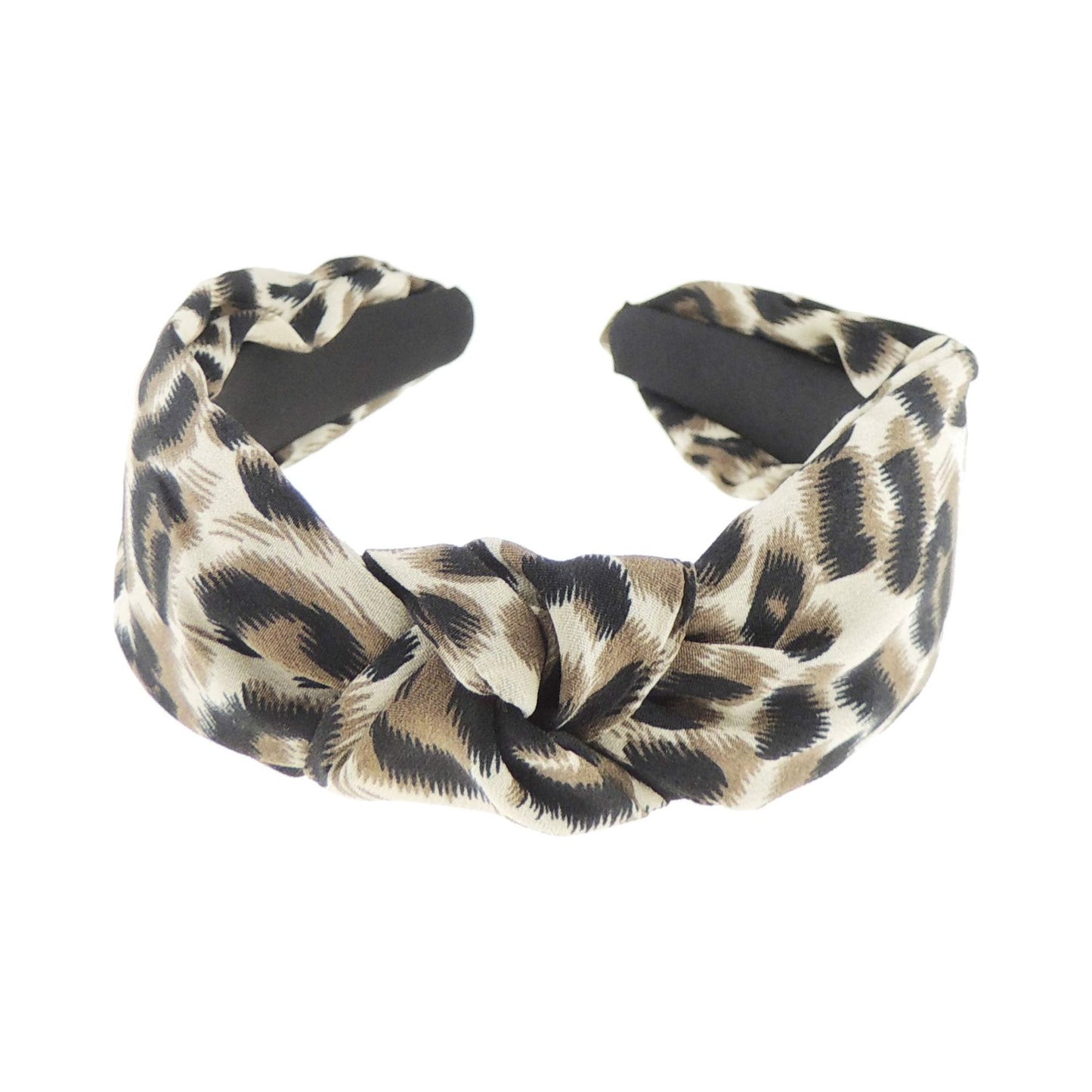 Womens Girls Knotted Top Knot Twisted Velvet Turban Chiffon Fabric Winter Wedding Formal Dance Christmas Party Birthday Headband Hair Alice Band Animal Cheetah Cat Leopard Print (Leopard)
