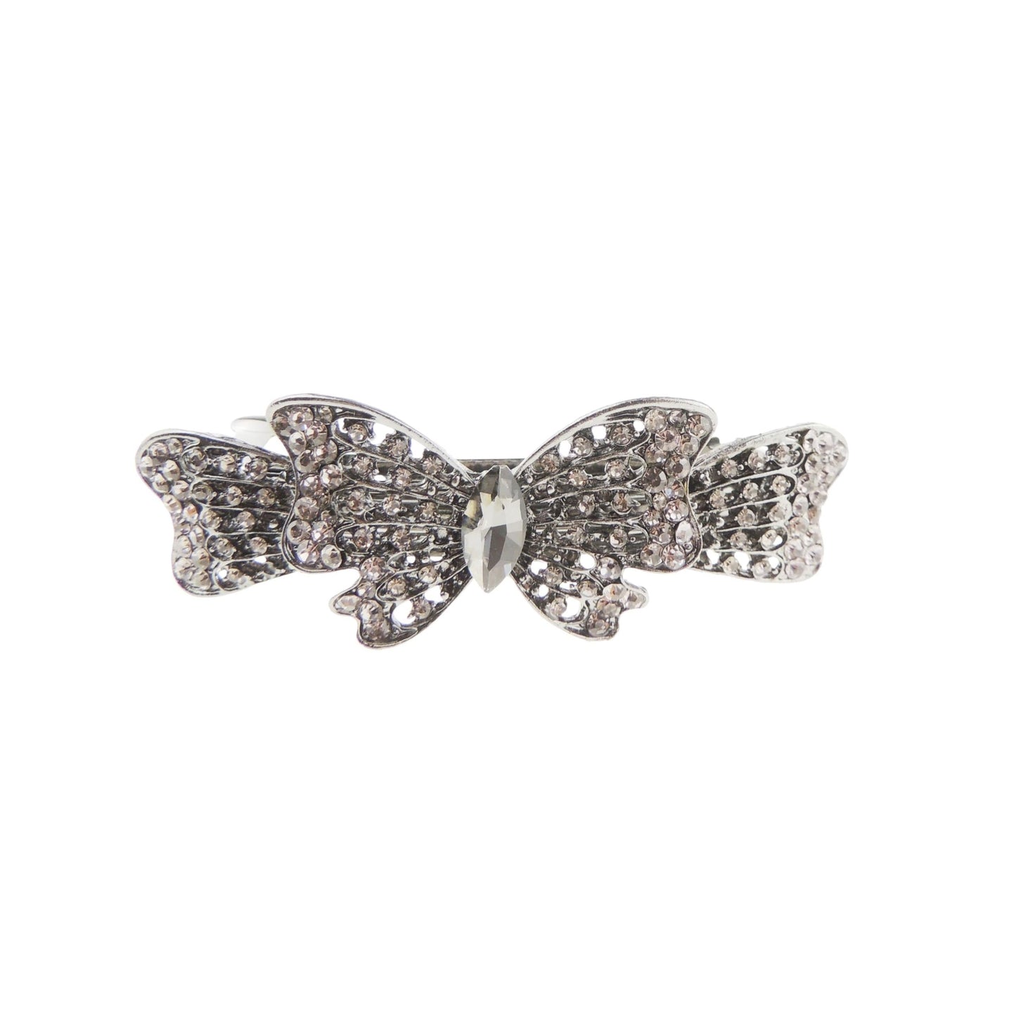 Ladies 9cm Vintage Look Crystal Hair Barrette Grey Butterfly