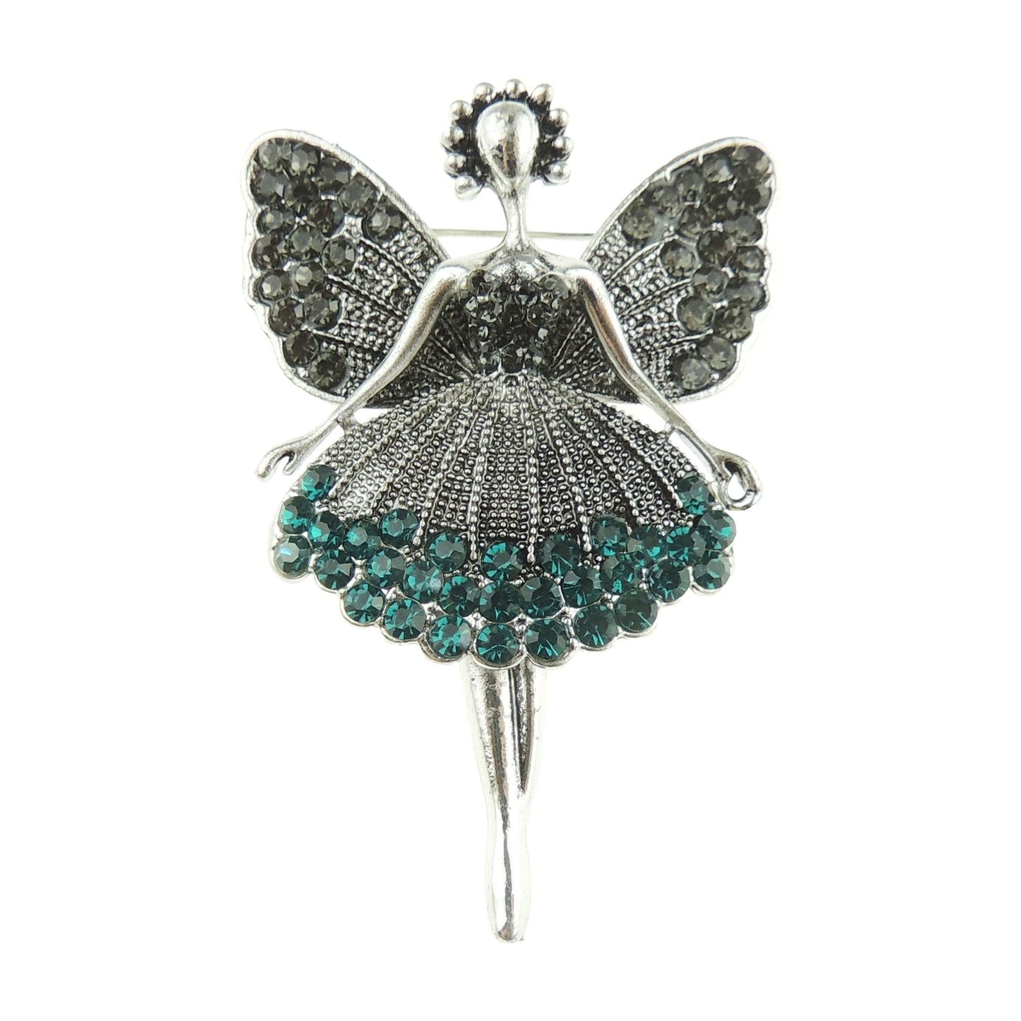 Ladies Crystal Diamante Evening Lapel Brooch Dancing Ballerina Tutu Moving Legs Multicolour (Silver Silver Tone)