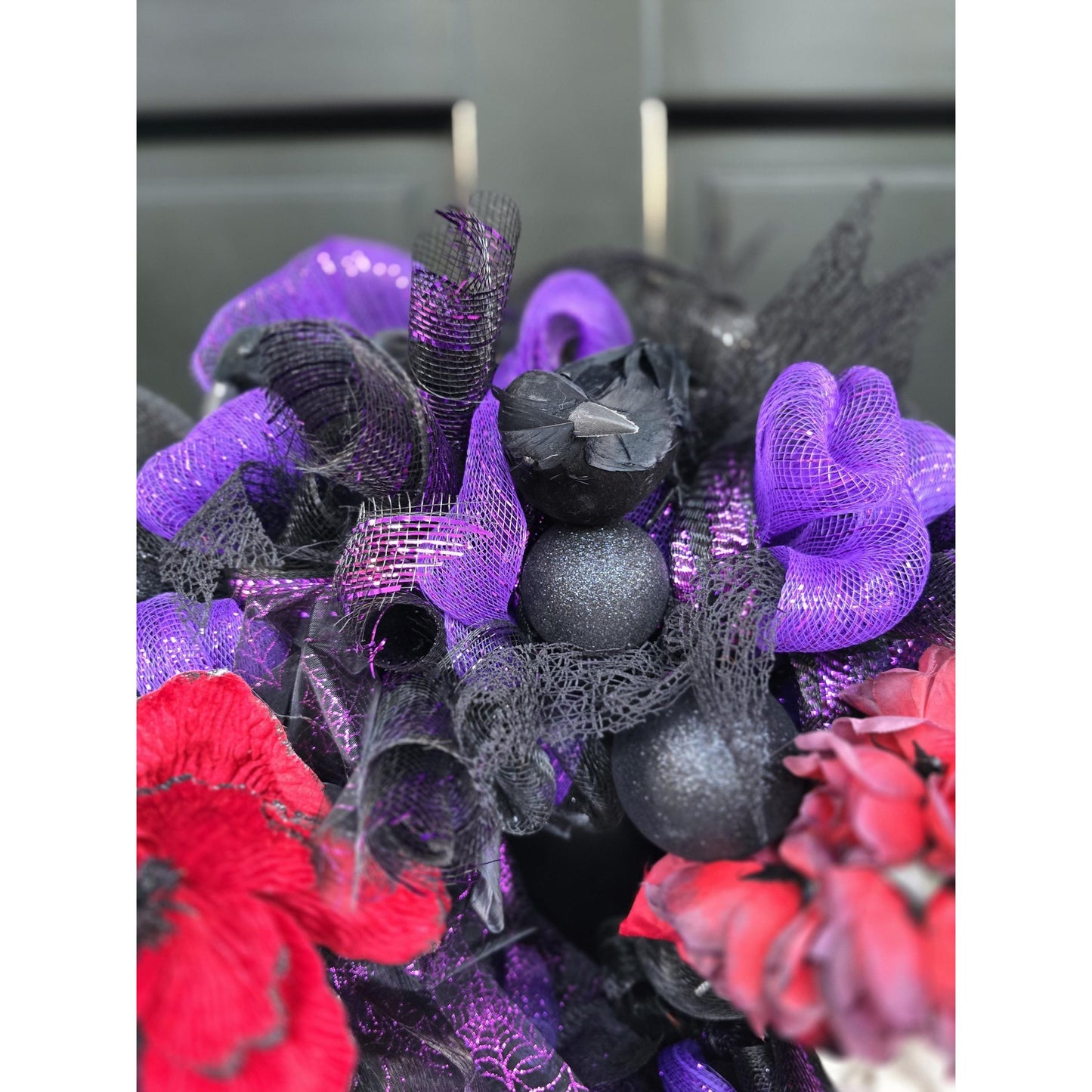Large Halloween Front Door Wreath Spooky Hanger Black Red Purple Creepy Spider Wall Porch Hanger Handmade House Decor Decoration Welcome