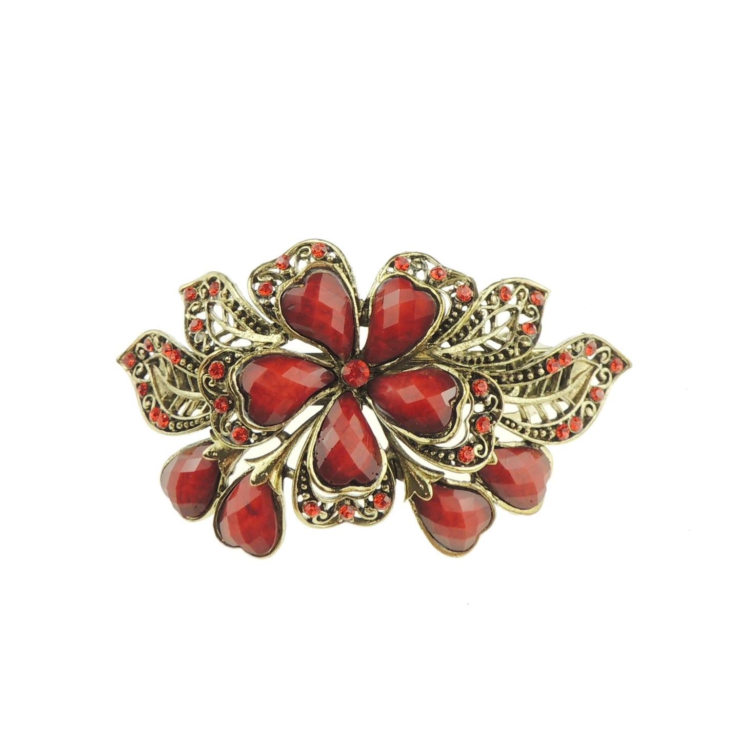 Womens Girls Diamante Crystal Stone Wedding Birthday Party Bridal Wedding Ponytail Fine Medium Hair Accessories Occasion Barrette Hairpin Grip French Spring Clip Vintage Look Gold Tone Metal Floral Rose