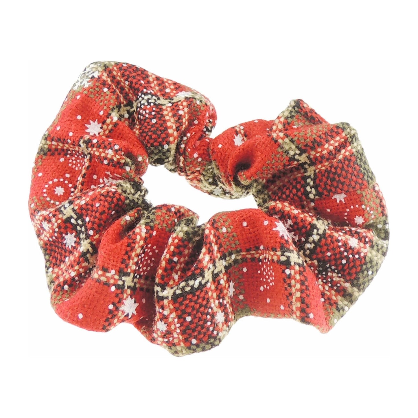 Festive Womens Girls Fabric Snowflake Tartan Plaid Tinsel School Christmas Party Bag Ponio Rope Hair Tie Up Back Elastic Accessories Bobbles Ponytail Holder Rubber Bands Scrunchie