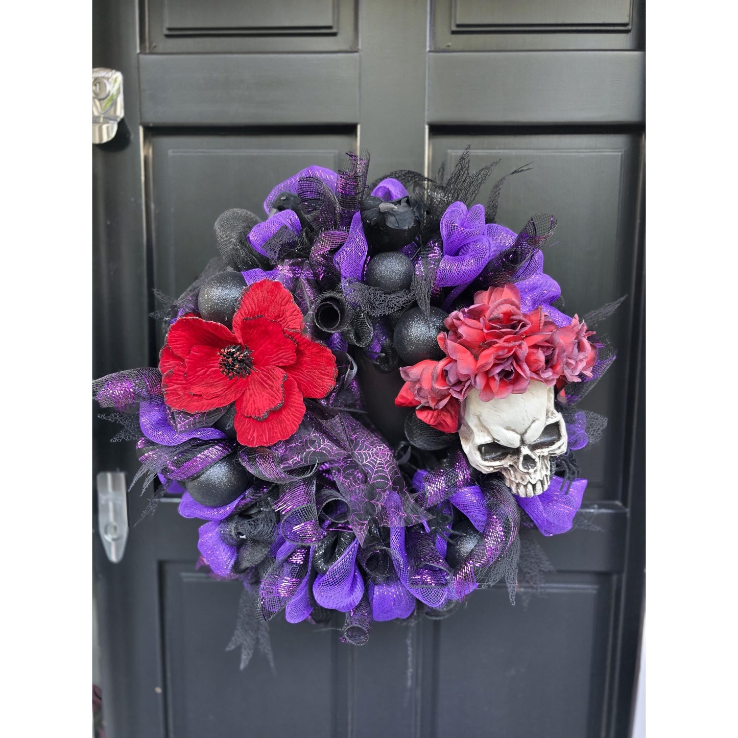 Large Halloween Front Door Wreath Spooky Hanger Black Red Purple Creepy Spider Wall Porch Hanger Handmade House Decor Decoration Welcome